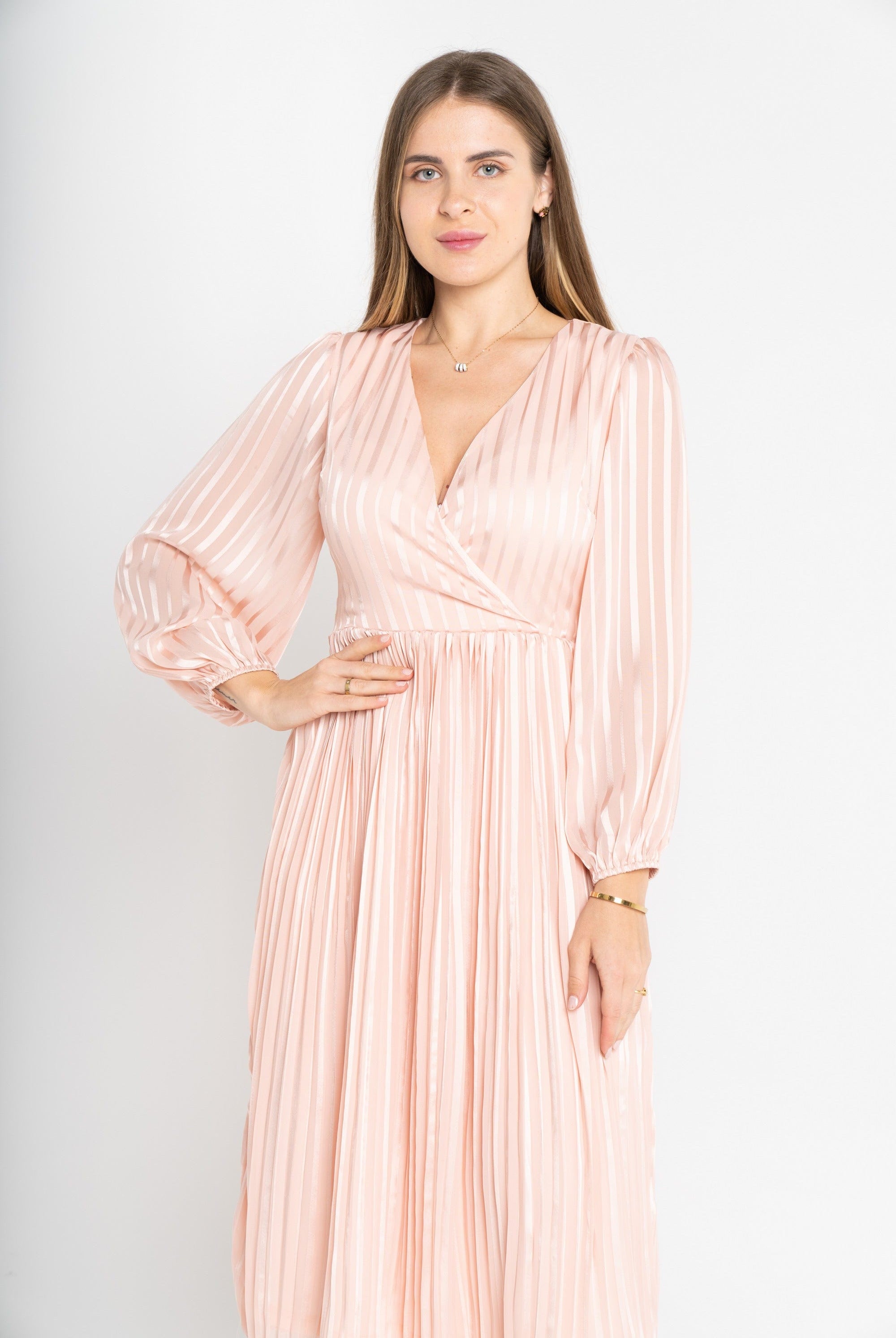 ميكا فستان مخطط بالطول لف كم طويل بف