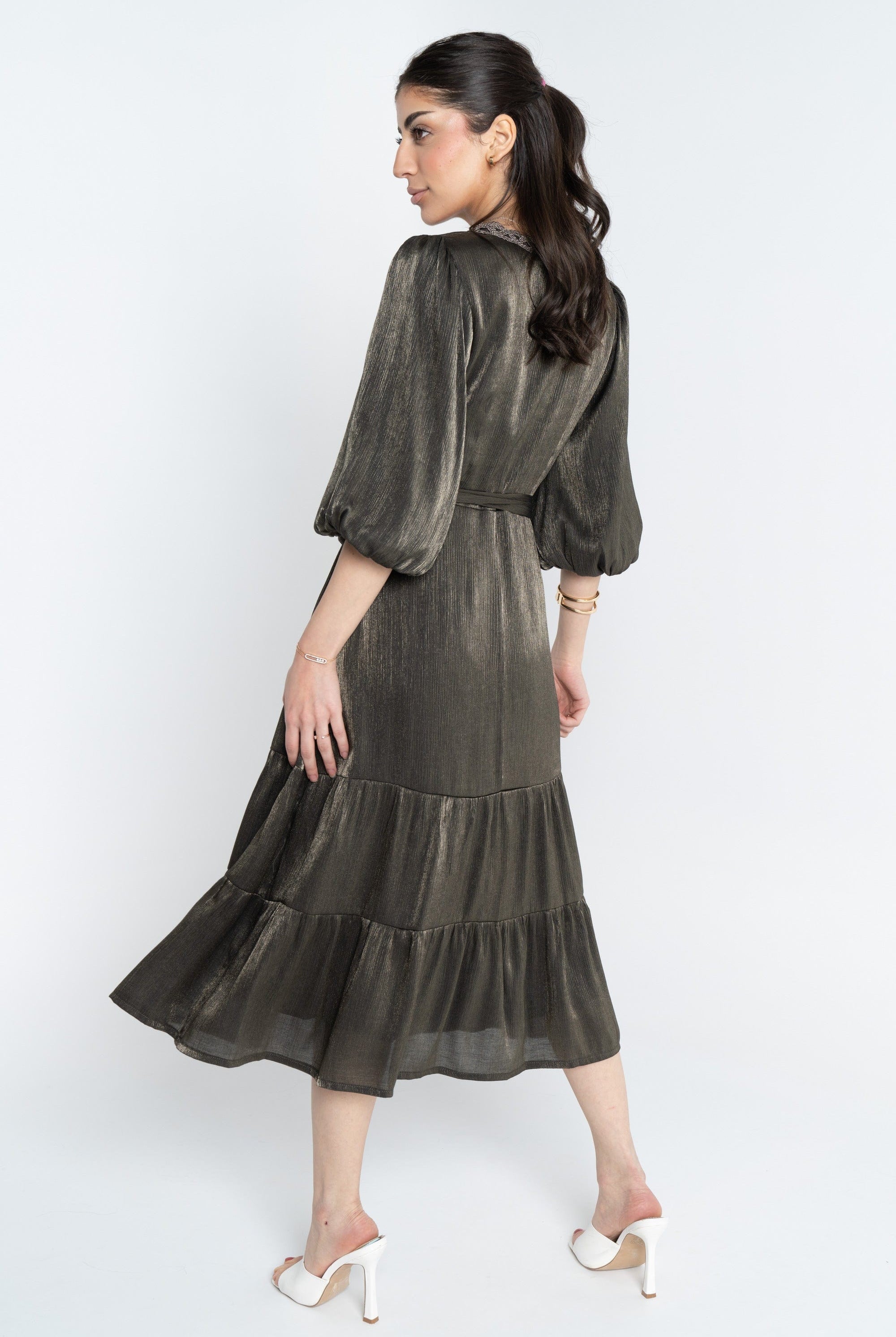 ميكا فستان ميدي بحزام على الخصر 3/4 كم بف نسائي