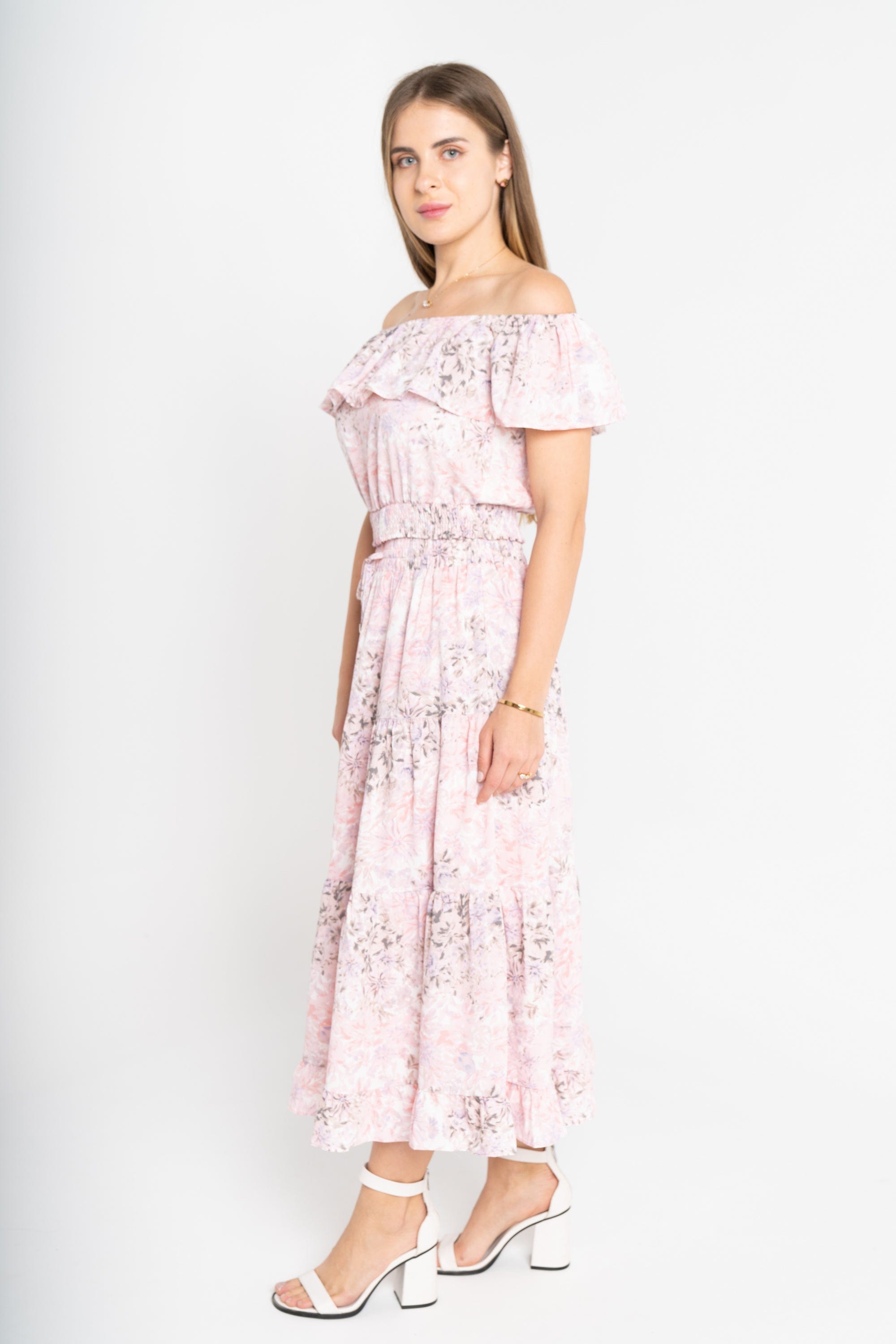 ميكا تنورة ميدي مشجرة بخصر مرتفع ازرق/زهري