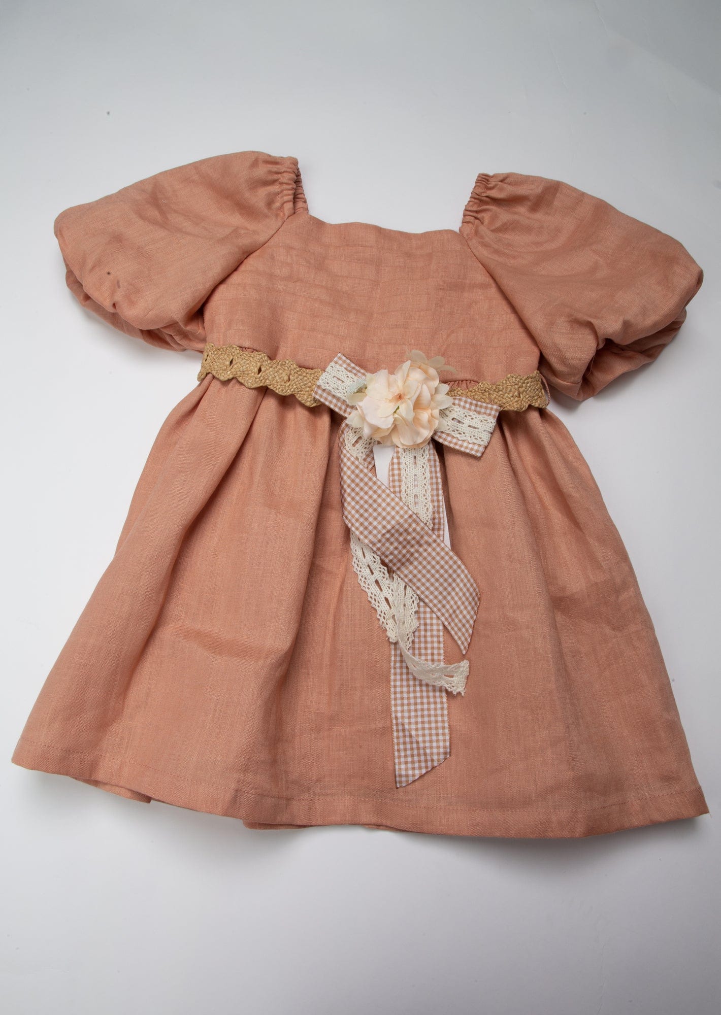 جينجرسنابس فستان مورد نص كم ياقة مربعة منفوش من أسفل بناتي بني