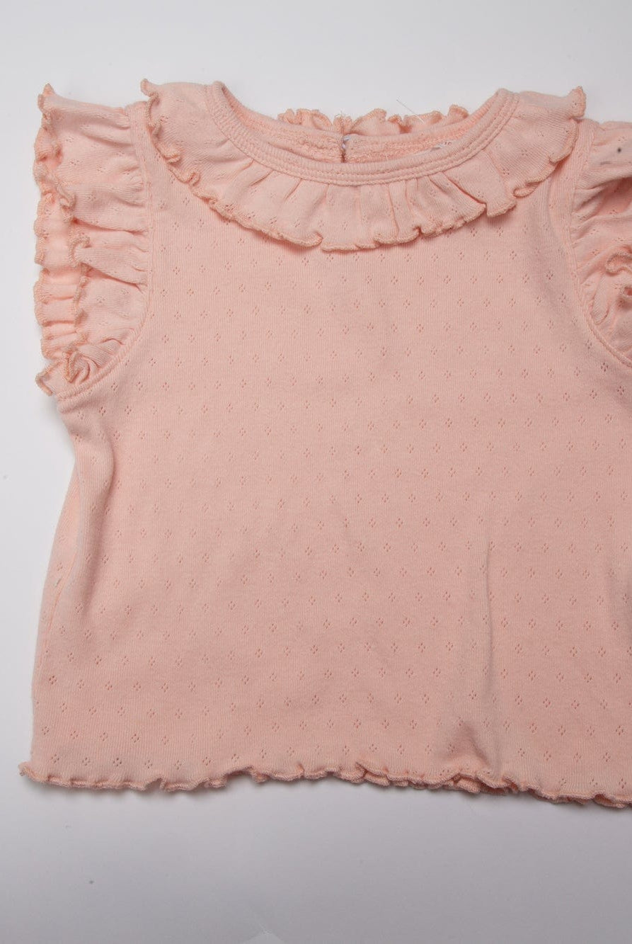 جينجرسنابس بلوزة بناتي مخرم كم قصير مكشكش وردي