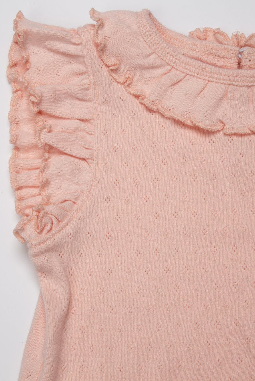 جينجرسنابس بلوزة بناتي مخرم كم قصير مكشكش وردي