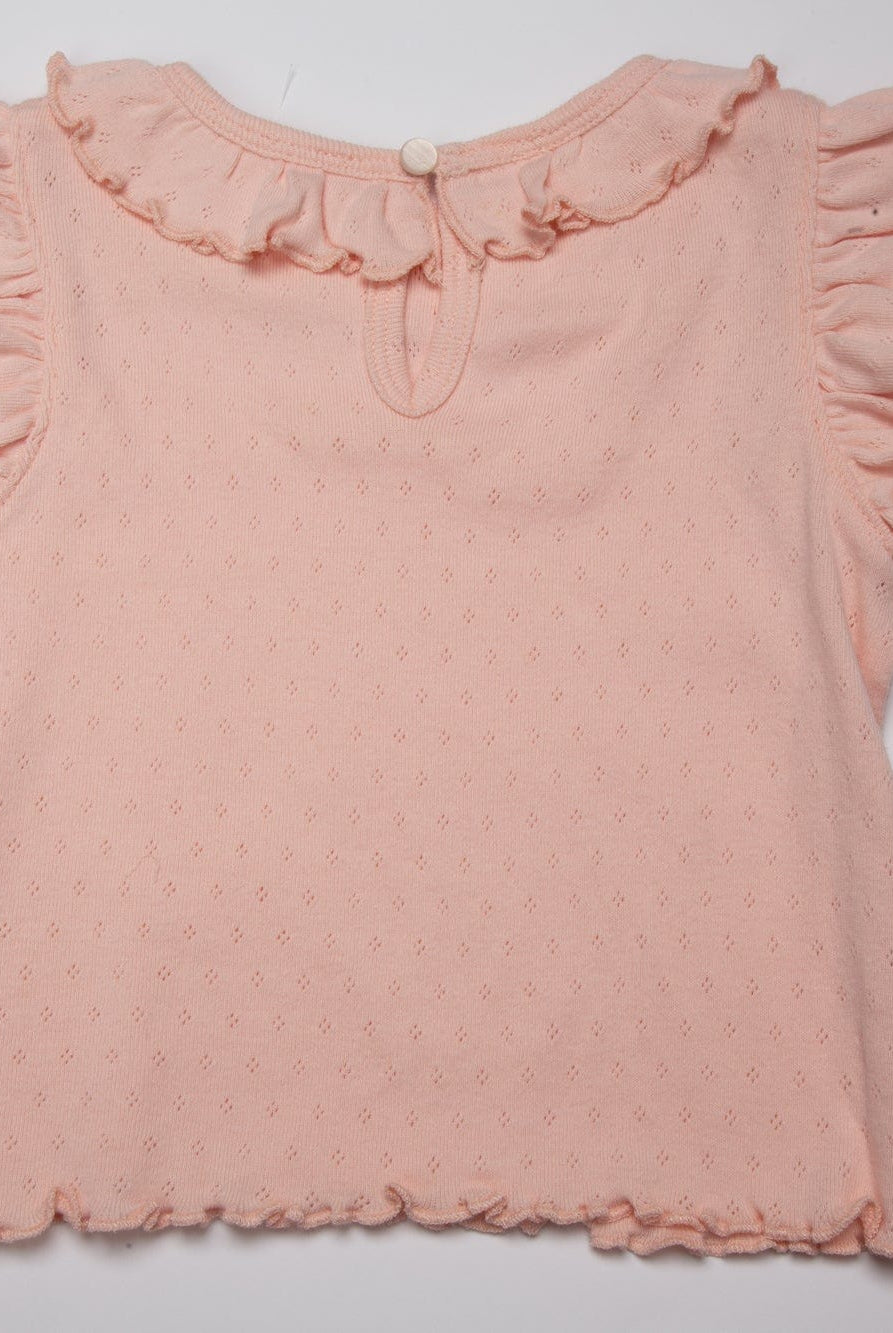 جينجرسنابس بلوزة بناتي مخرم كم قصير مكشكش وردي