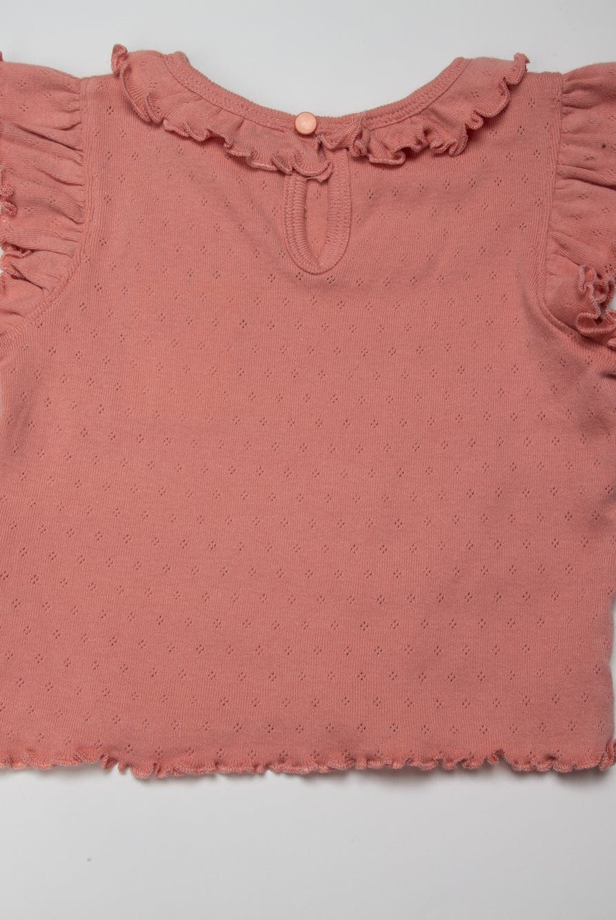 جينجرسنابس بلوزة بناتي مخرم كم مكشكش وردي