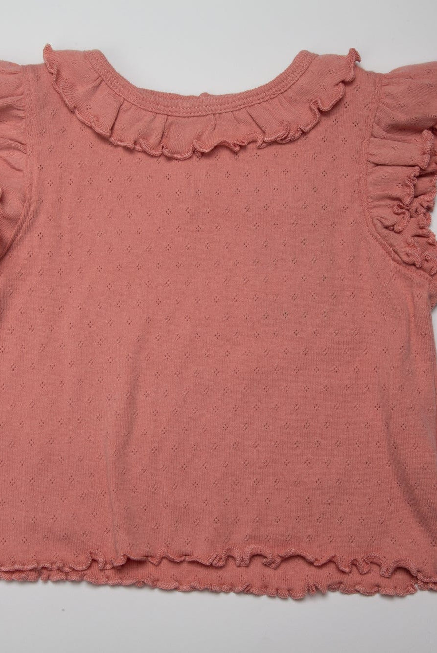 جينجرسنابس بلوزة بناتي مخرم كم مكشكش وردي