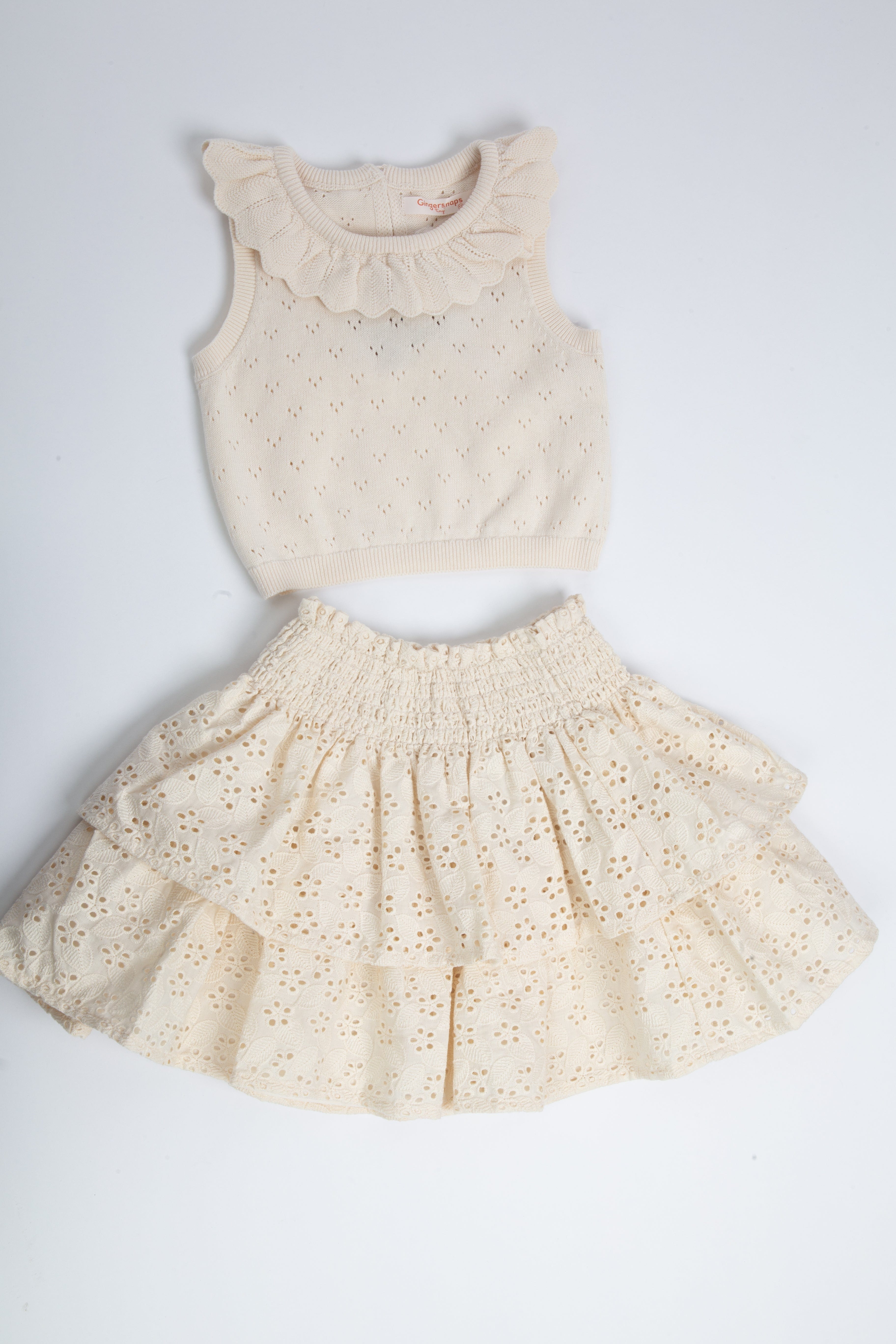 جينجرسنابس تنورة كلوش طبقتين مخرمة بناتي البيج