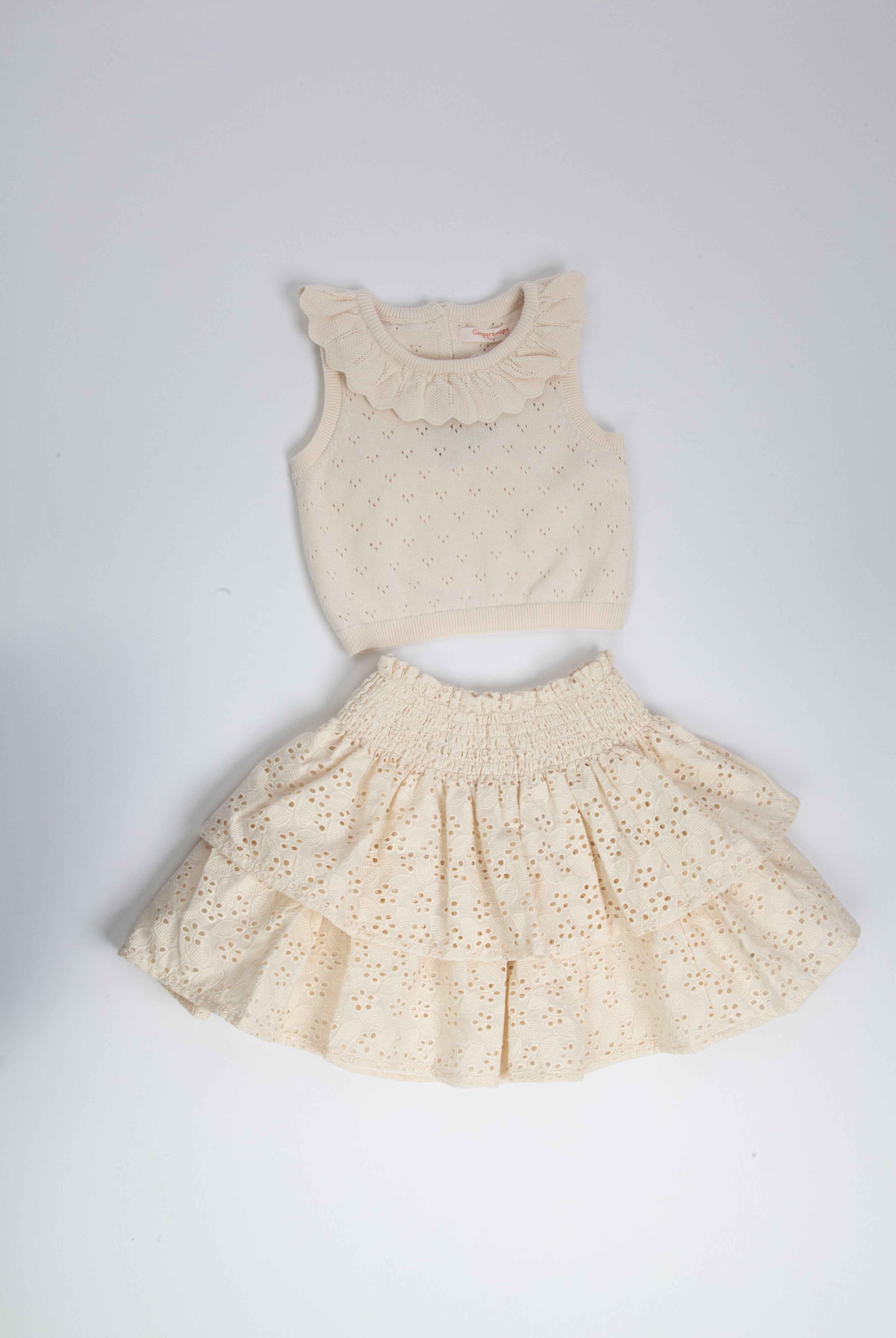 جينجرسنابس تنورة كلوش طبقتين مخرمة بناتي البيج