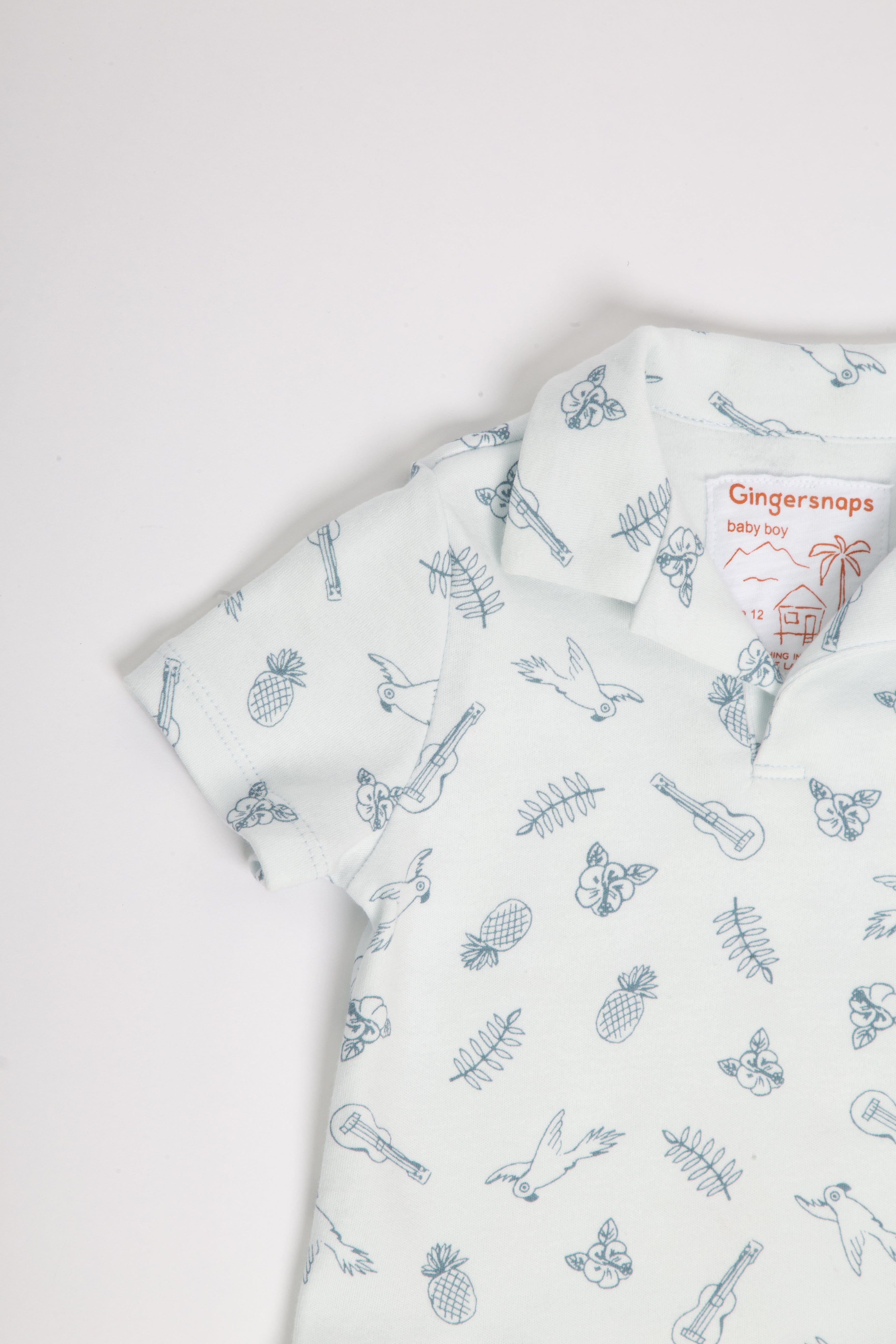 جينجرسنابس تيشيرت ولادي بولو نص كم بنقشات أزرق