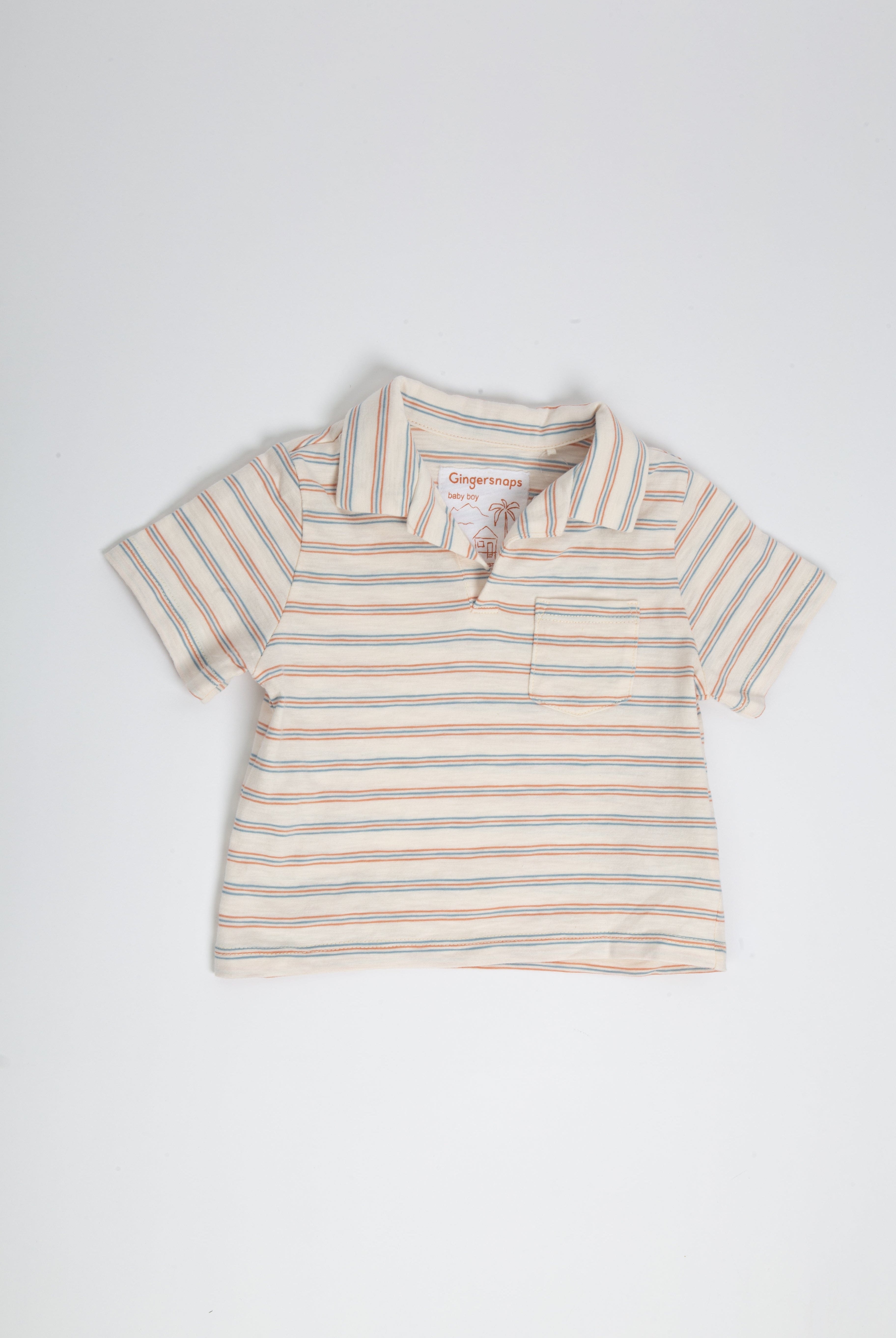 جينجرسنابس تي شيرت بولو ولادي مخطط بالعرض بجيب أمامي متعدد الألوان