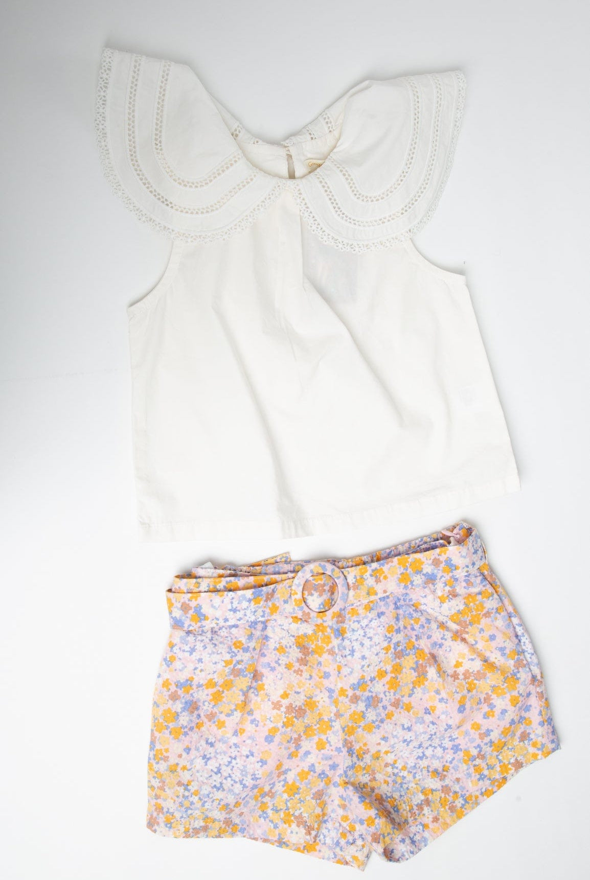 جينجرسنابس شورت مشجرة بحزام أطفال بناتي متعدد الألوان