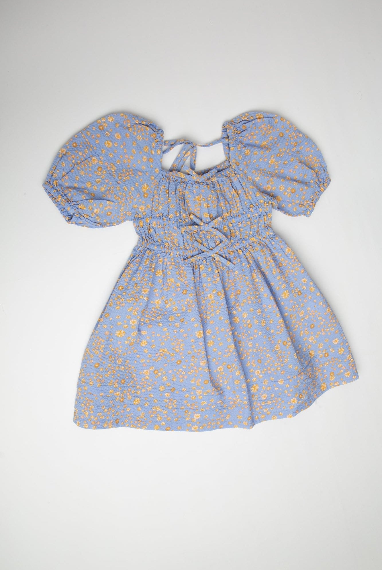 جينجرسنابس فستان بناتي مشجر نص كم منفوخ أزرق