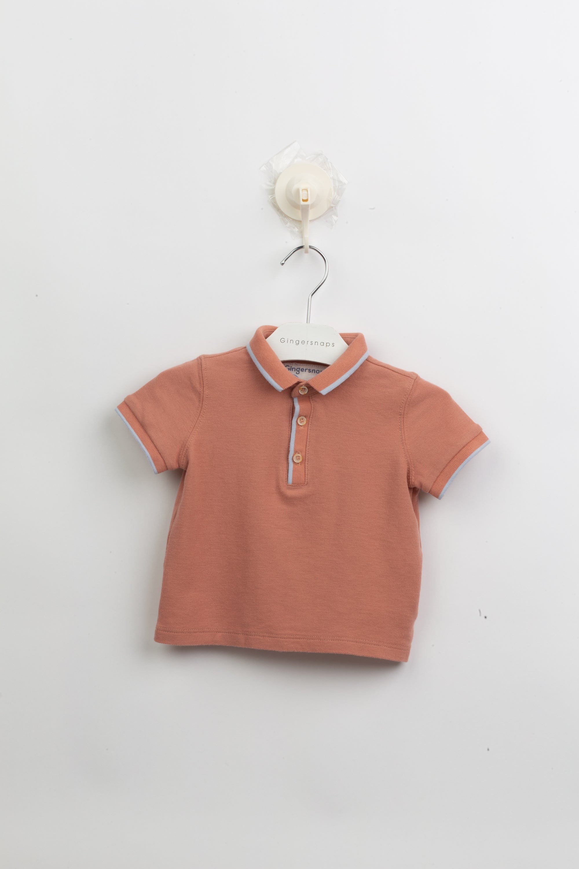 جينجرسنابس تي شيرت بولو ولادي سادة بأزرار أمامية نص كم وردي