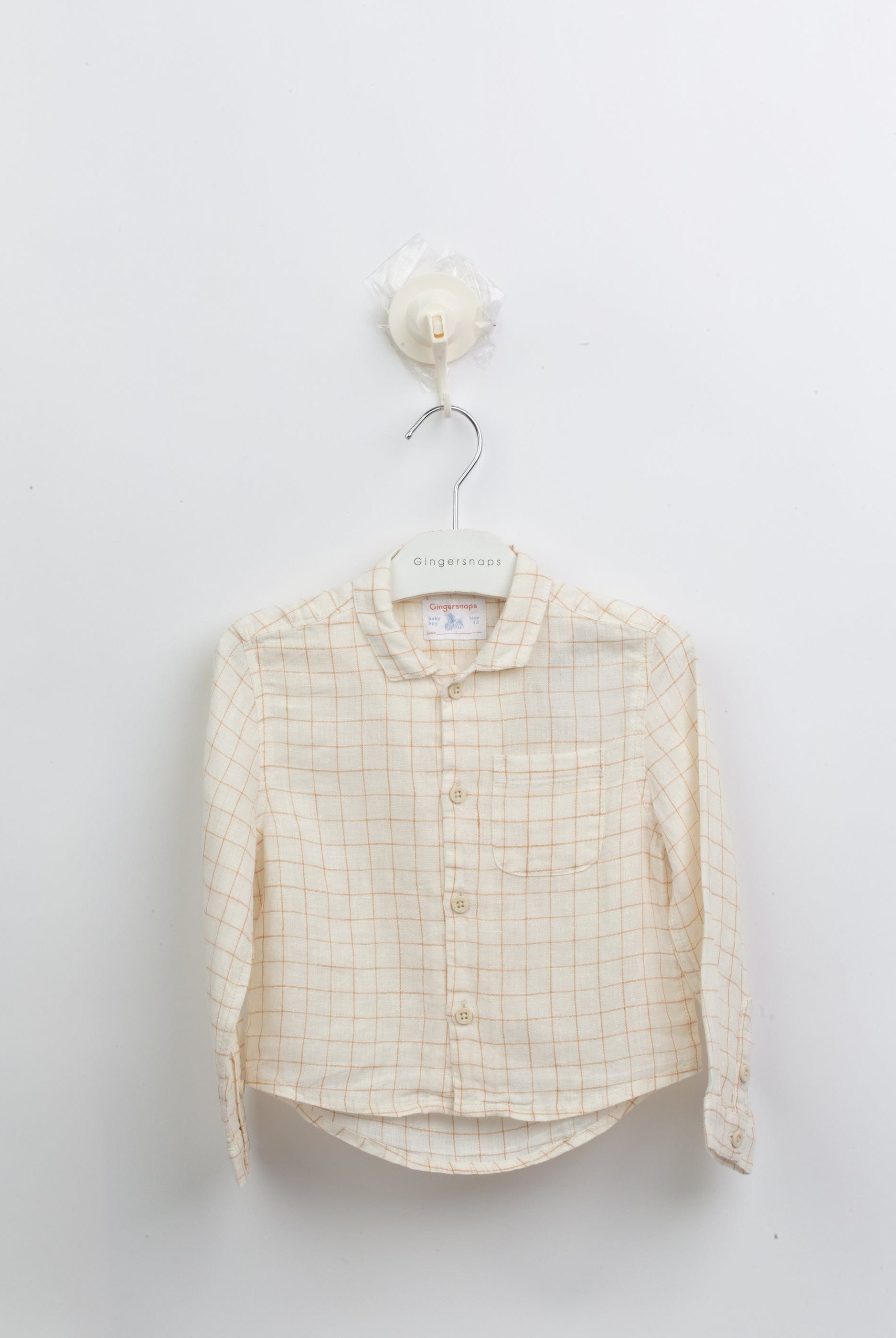 جينجرسنابس قميص بولو منسوج للأولاد مربعات بأزرار أمامية البيج