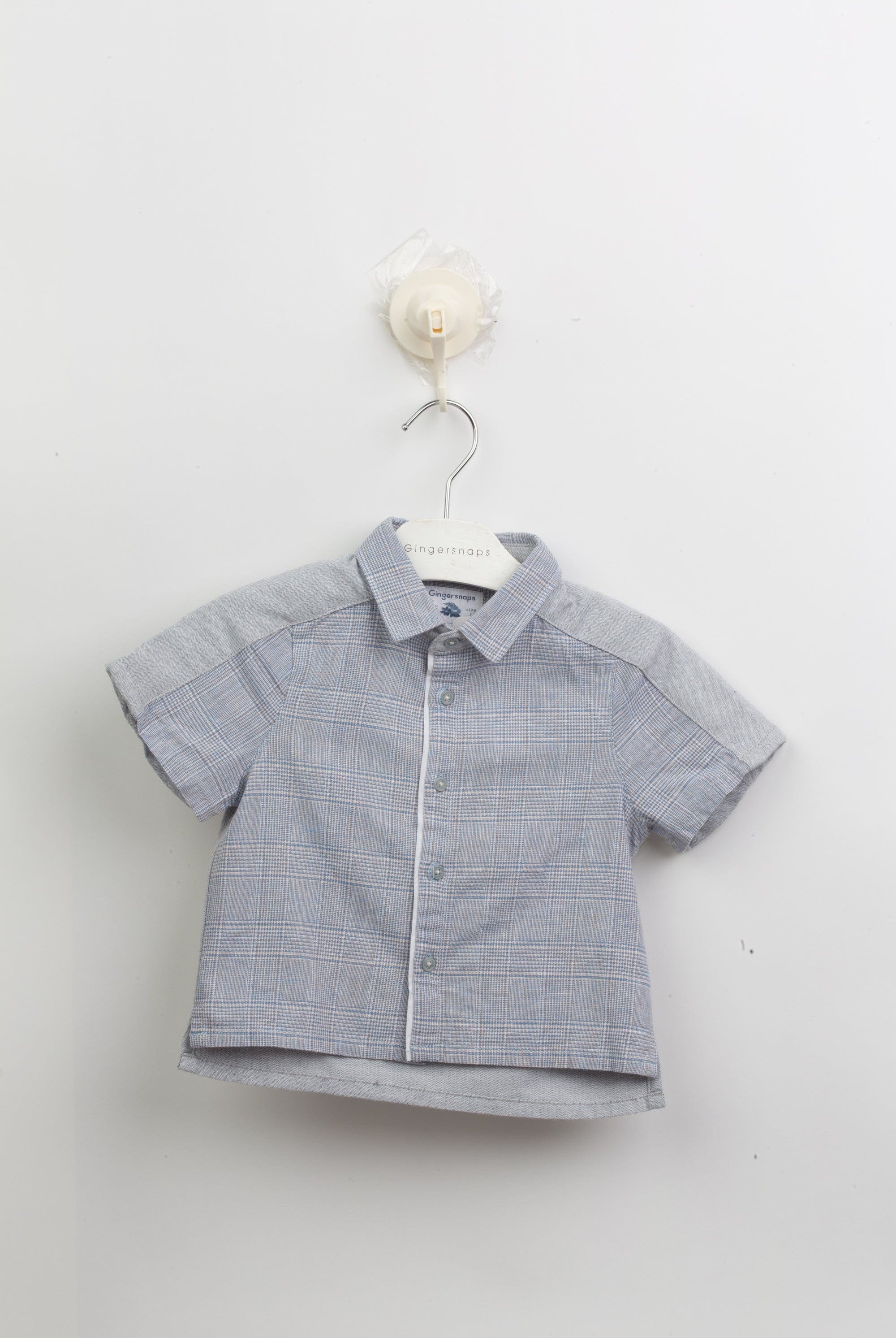 جينجرسنابس قميص بيبي ولادي بنمط مربعات بأكمام نص أزرق