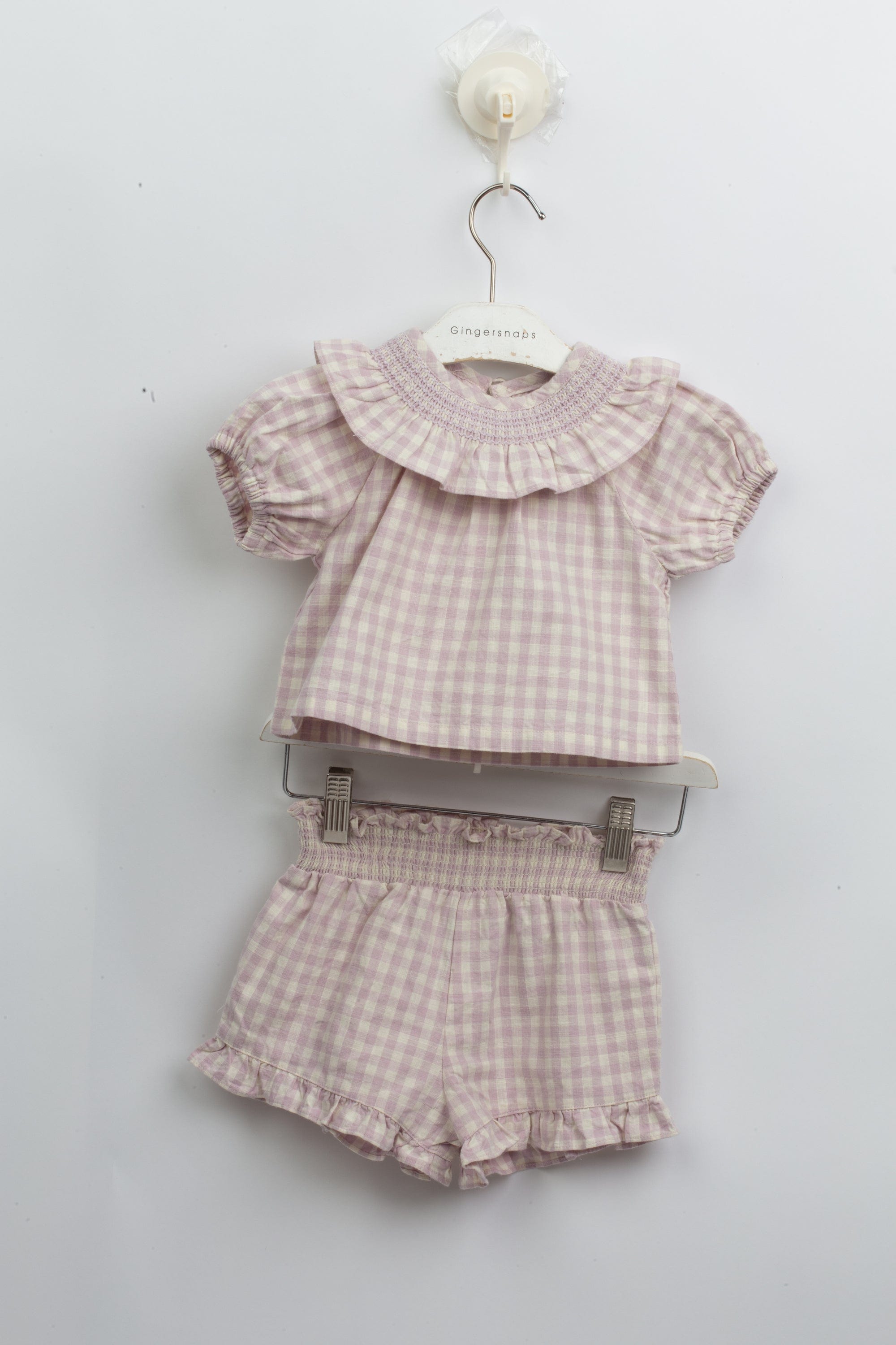 جينجرسنابس طقم بناتي شورت وبلوزة بنمط مربعات للرضع بنفسجي
