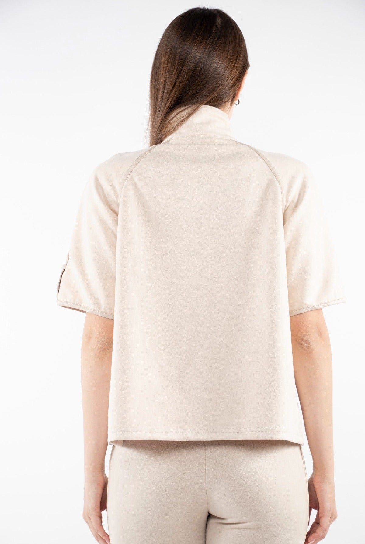 ميكا سترة نص من بسحاب ورقبة نسائي