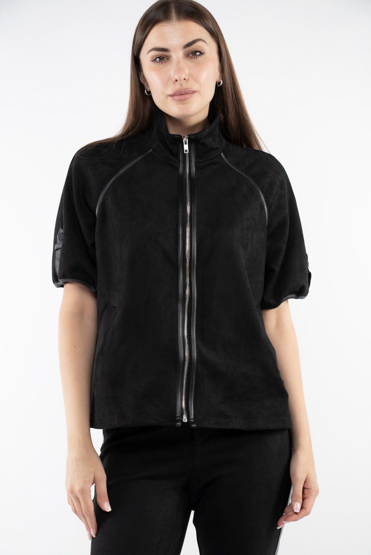 ميكا سترة نص من بسحاب ورقبة نسائي