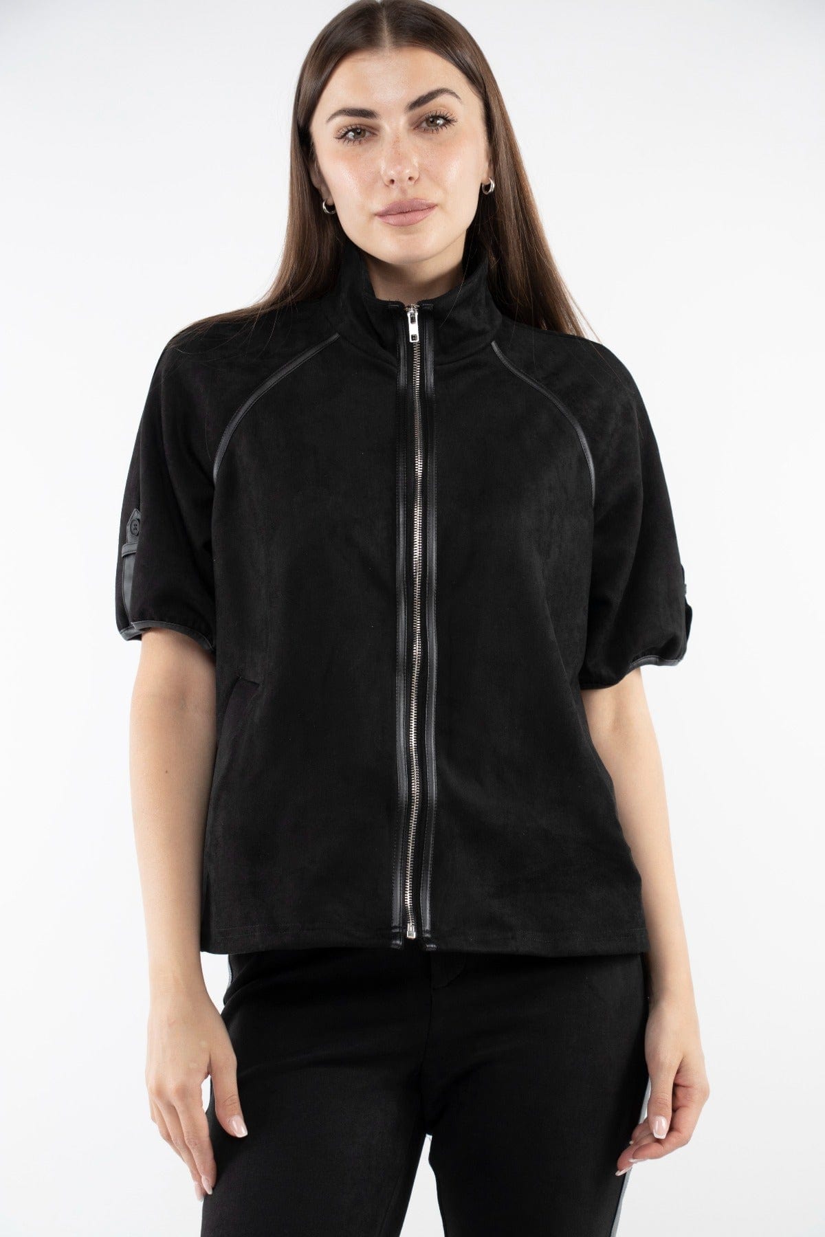 ميكا سترة نص من بسحاب ورقبة نسائي