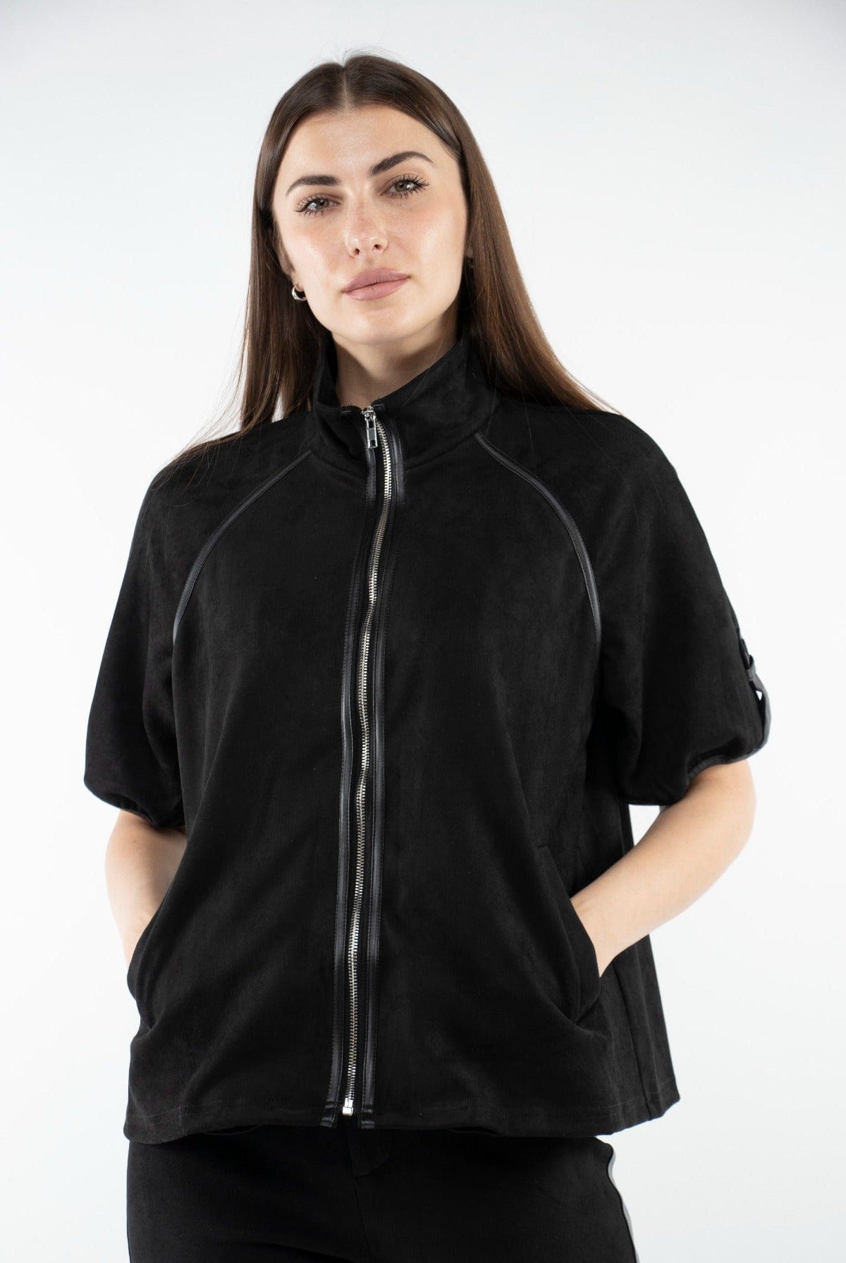 ميكا سترة نص من بسحاب ورقبة نسائي