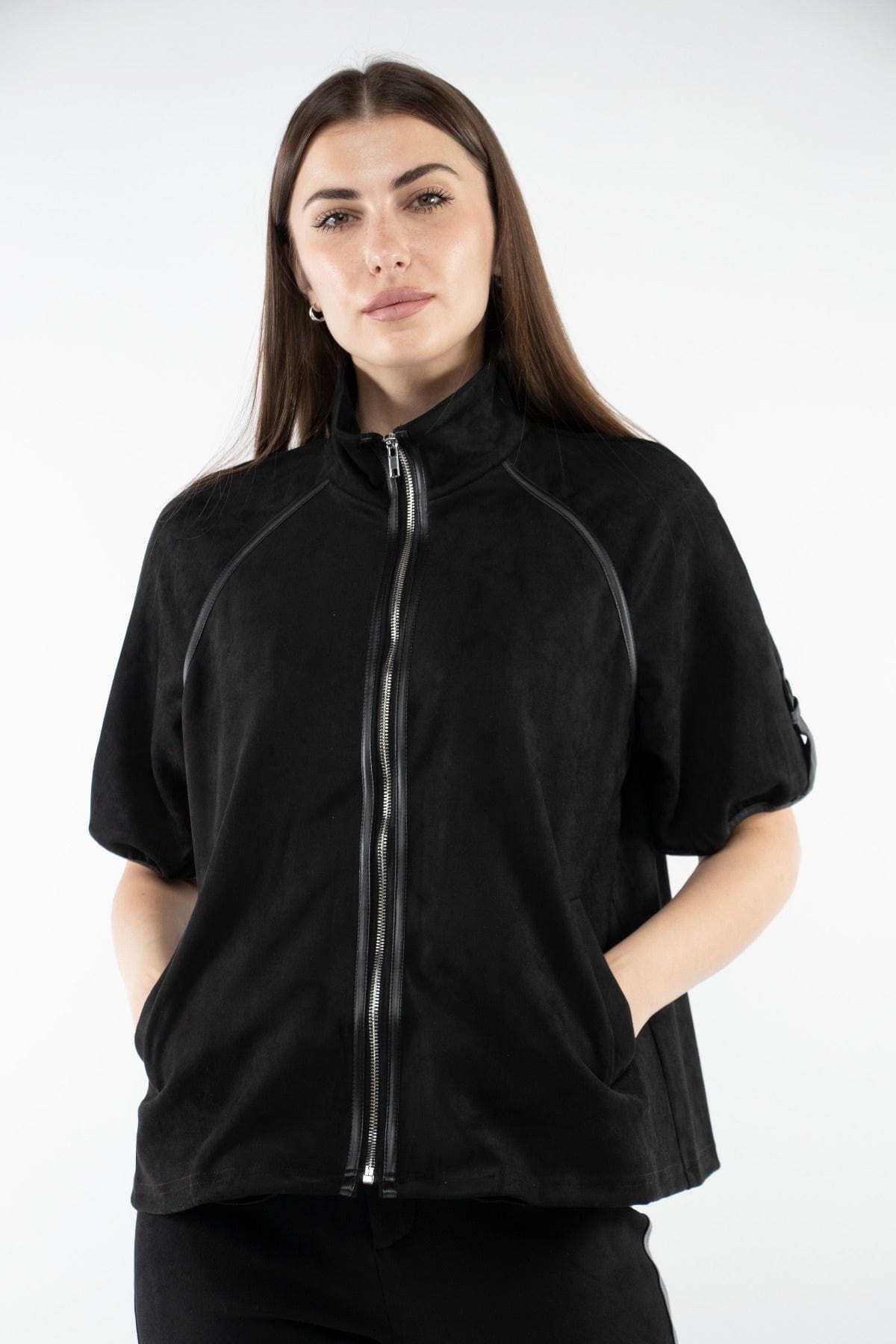 ميكا سترة نص من بسحاب ورقبة نسائي