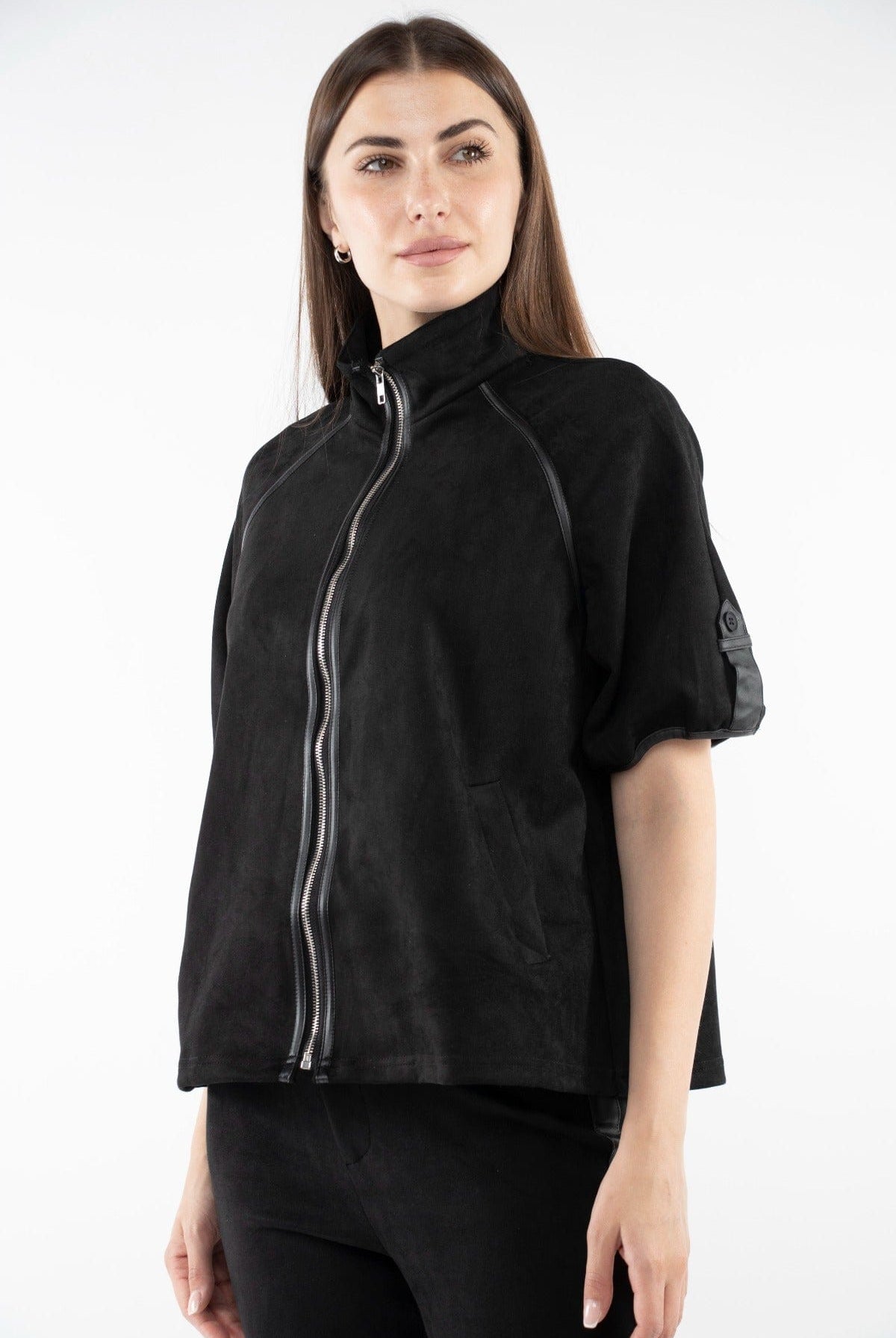 ميكا سترة نص من بسحاب ورقبة نسائي