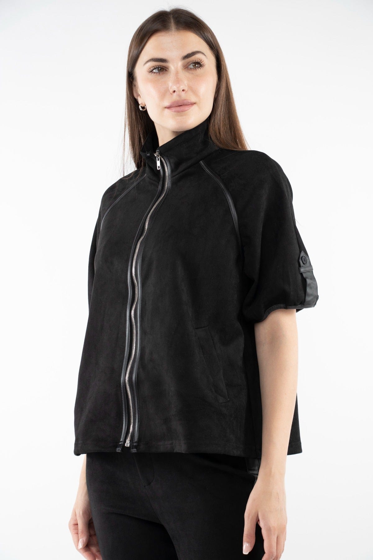 ميكا سترة نص من بسحاب ورقبة نسائي