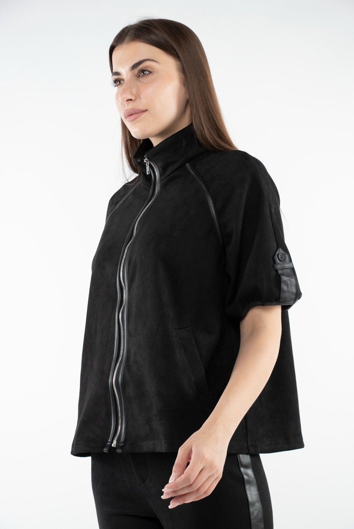 ميكا سترة نص من بسحاب ورقبة نسائي