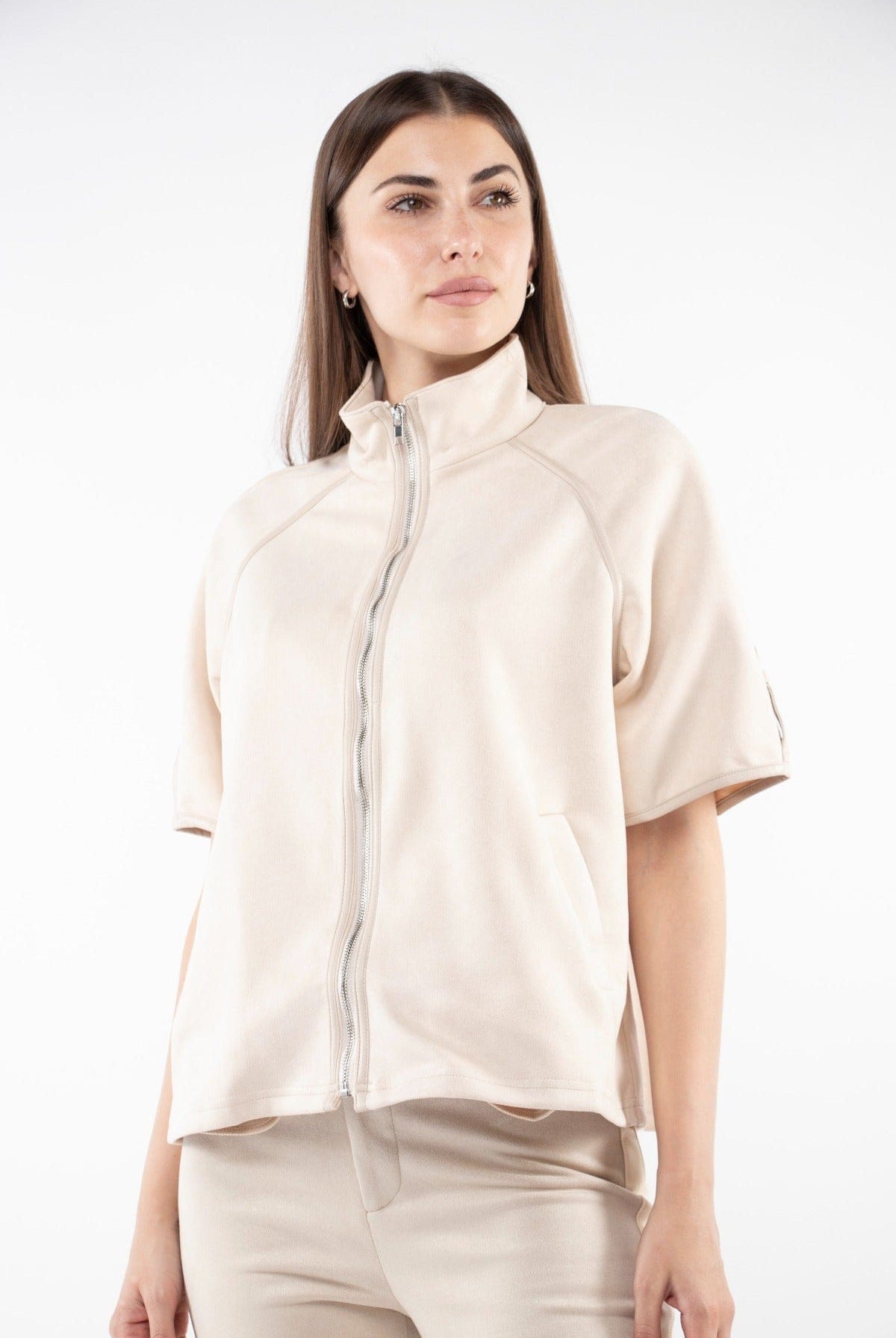 ميكا سترة نص من بسحاب ورقبة نسائي