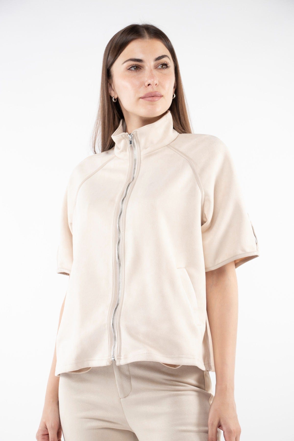 ميكا سترة نص من بسحاب ورقبة نسائي