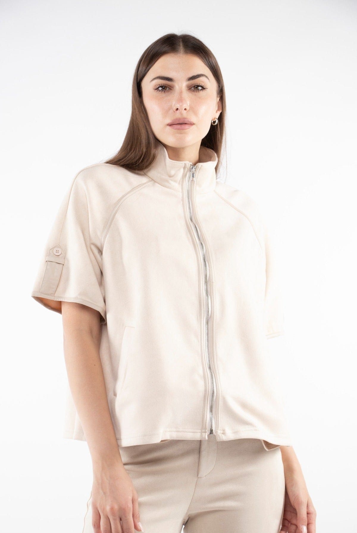 ميكا سترة نص من بسحاب ورقبة نسائي