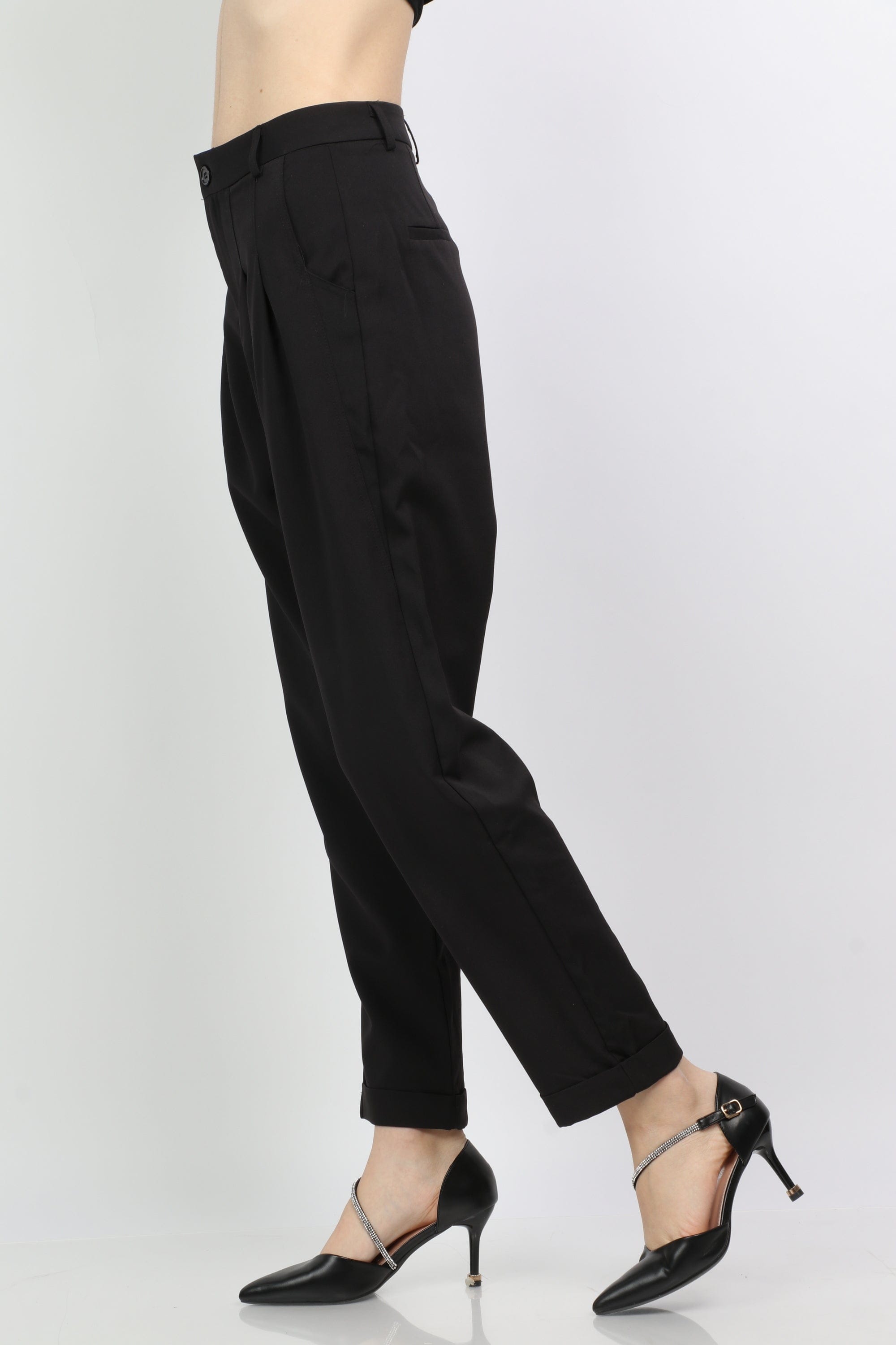 ميكا بنطلون رسمي هاي ويست كلوش على الخصر مع زرار طويل نسائي