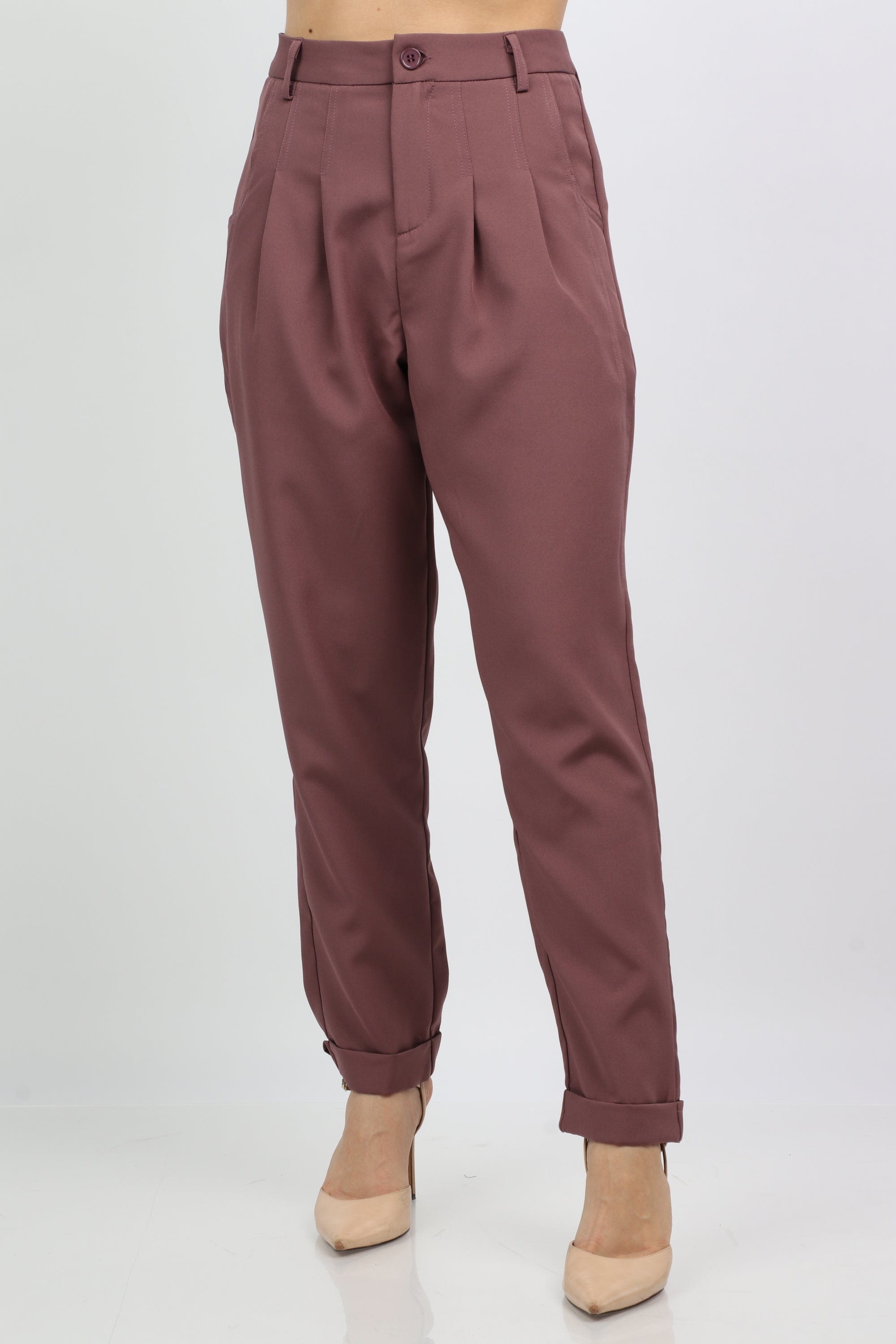 ميكا بنطلون رسمي هاي ويست كلوش على الخصر مع زرار طويل نسائي