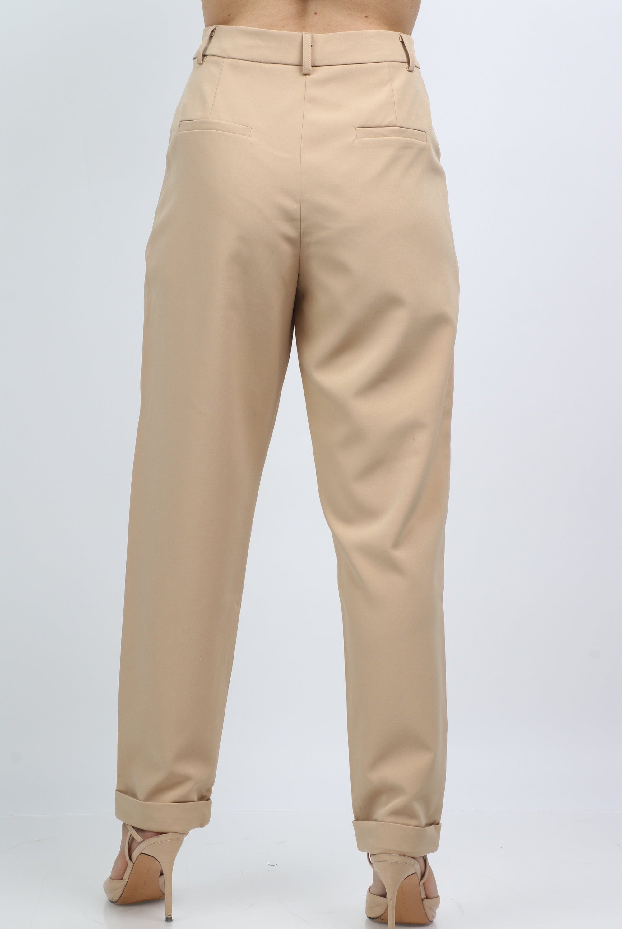 ميكا بنطلون رسمي هاي ويست كلوش على الخصر مع زرار طويل نسائي