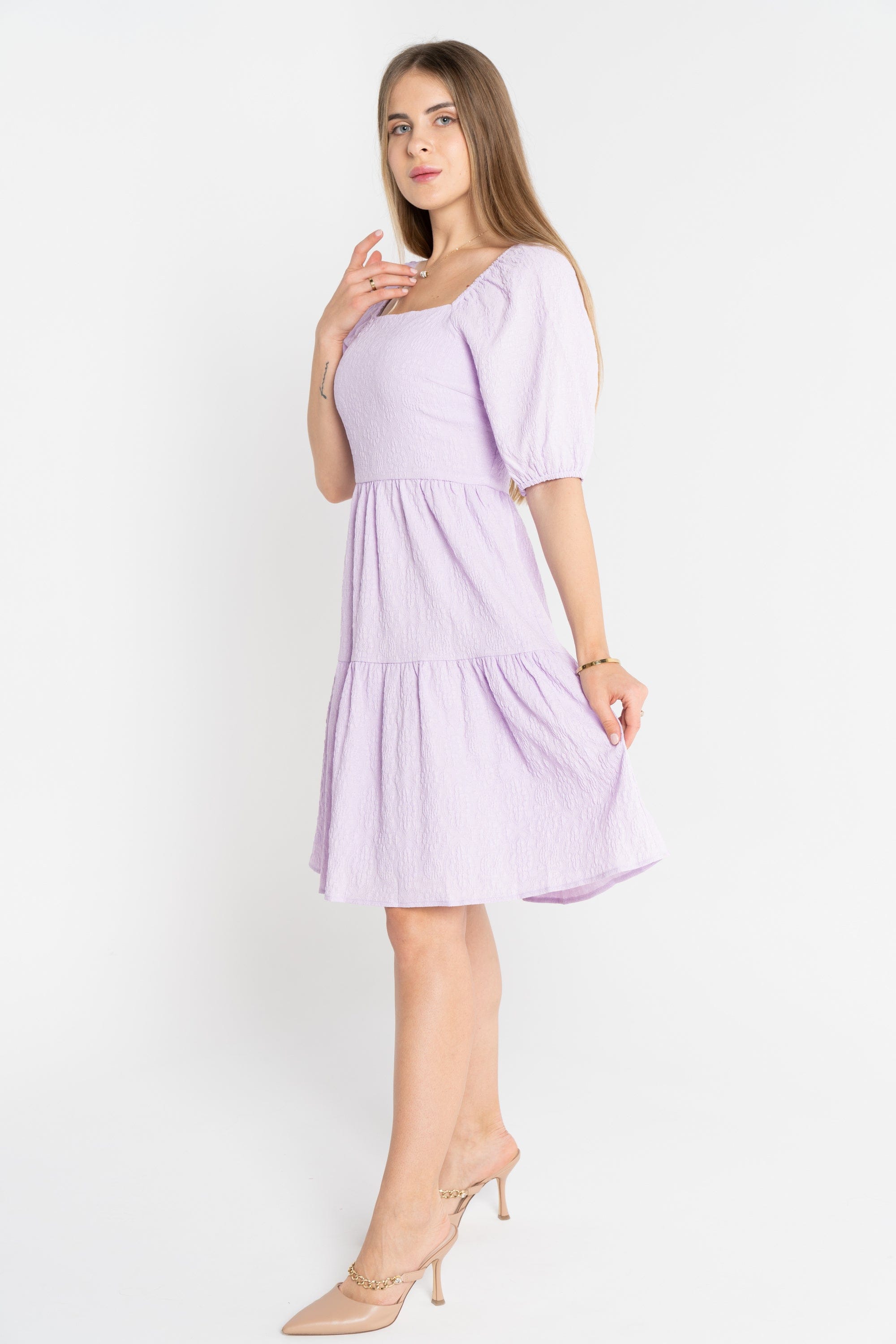 ميكا فستان قصير مخصر سادة نص كم بف نسائي