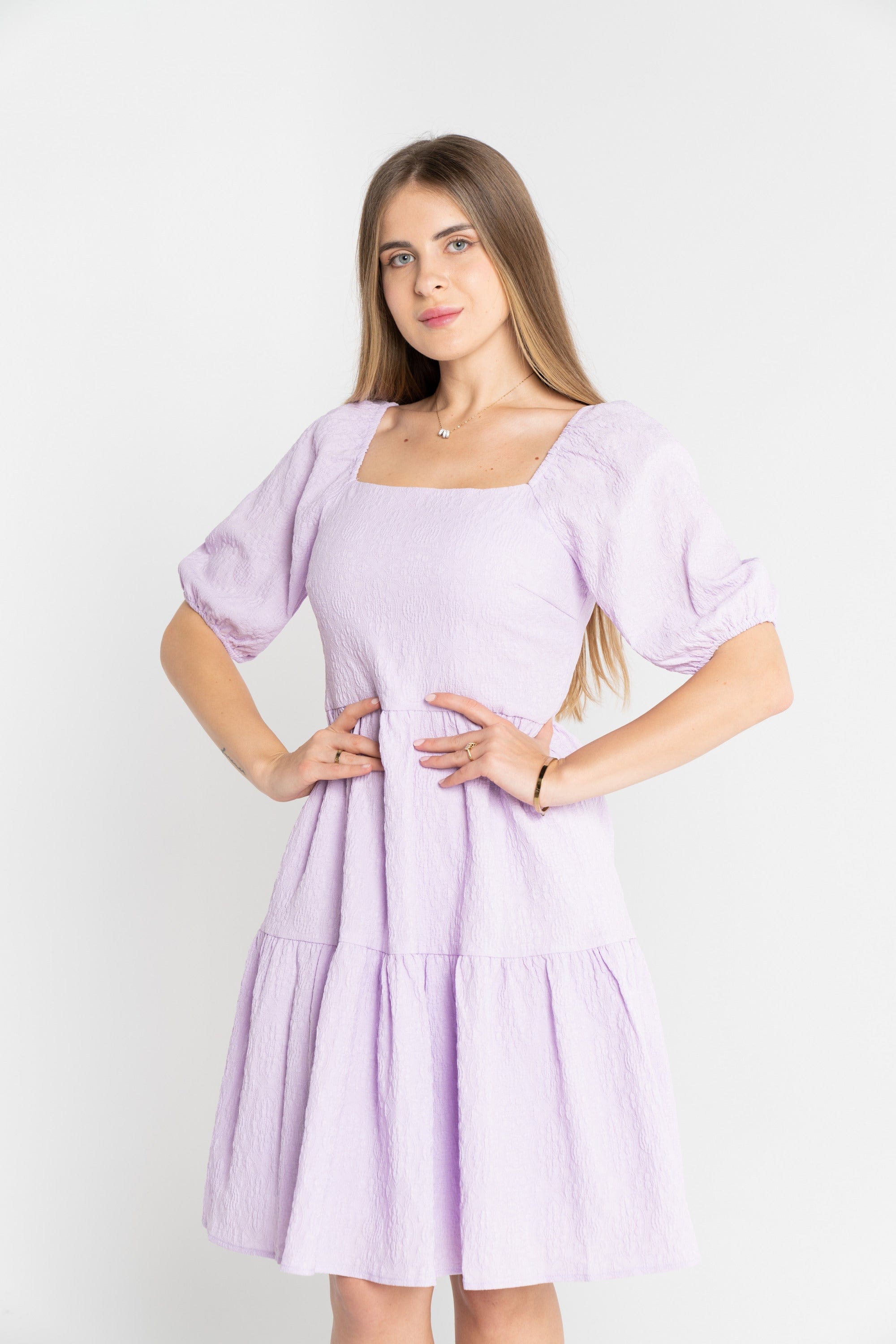 ميكا فستان قصير مخصر سادة نص كم بف نسائي