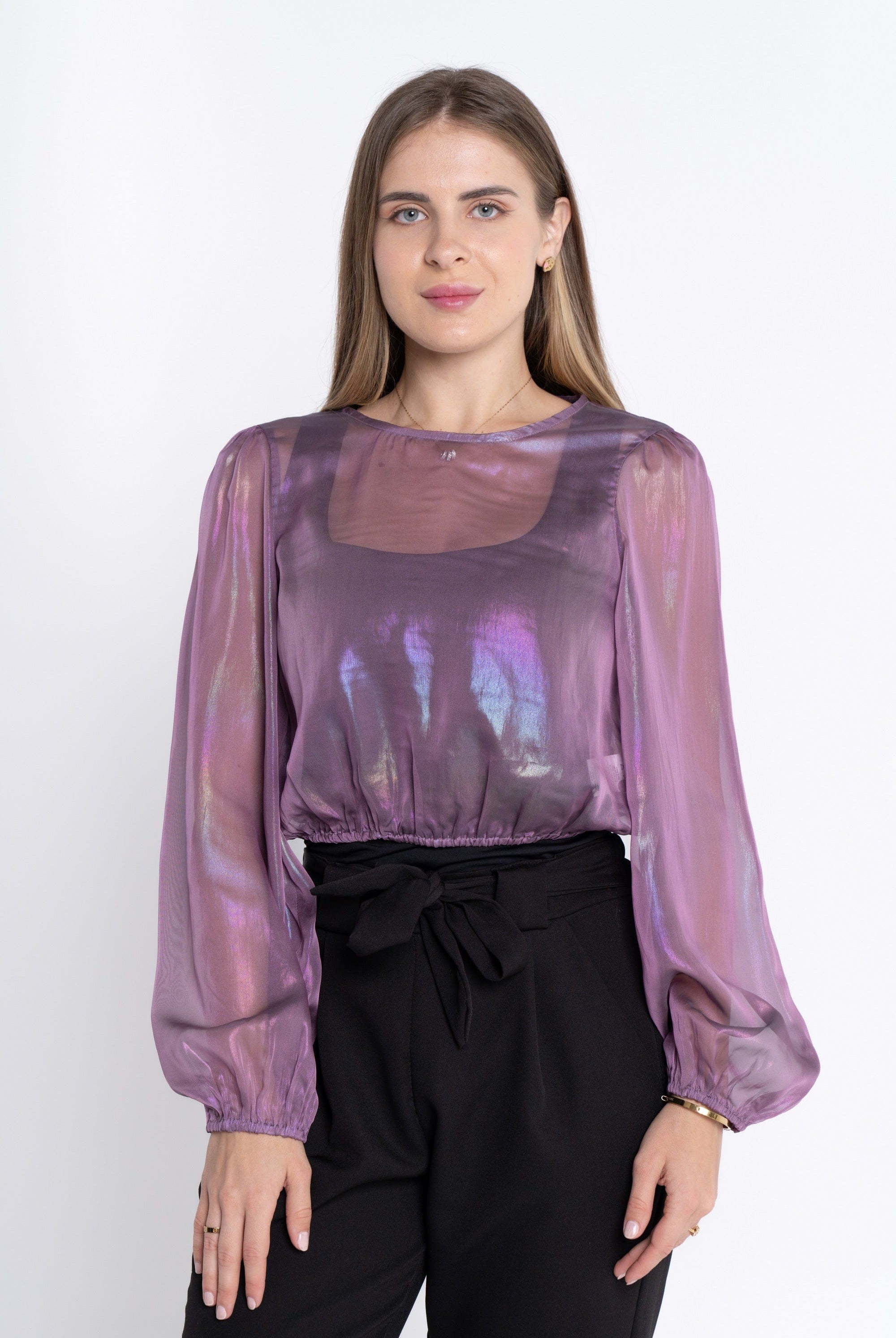 ميكا توب سهرة لامع كم طويل بف نسائي