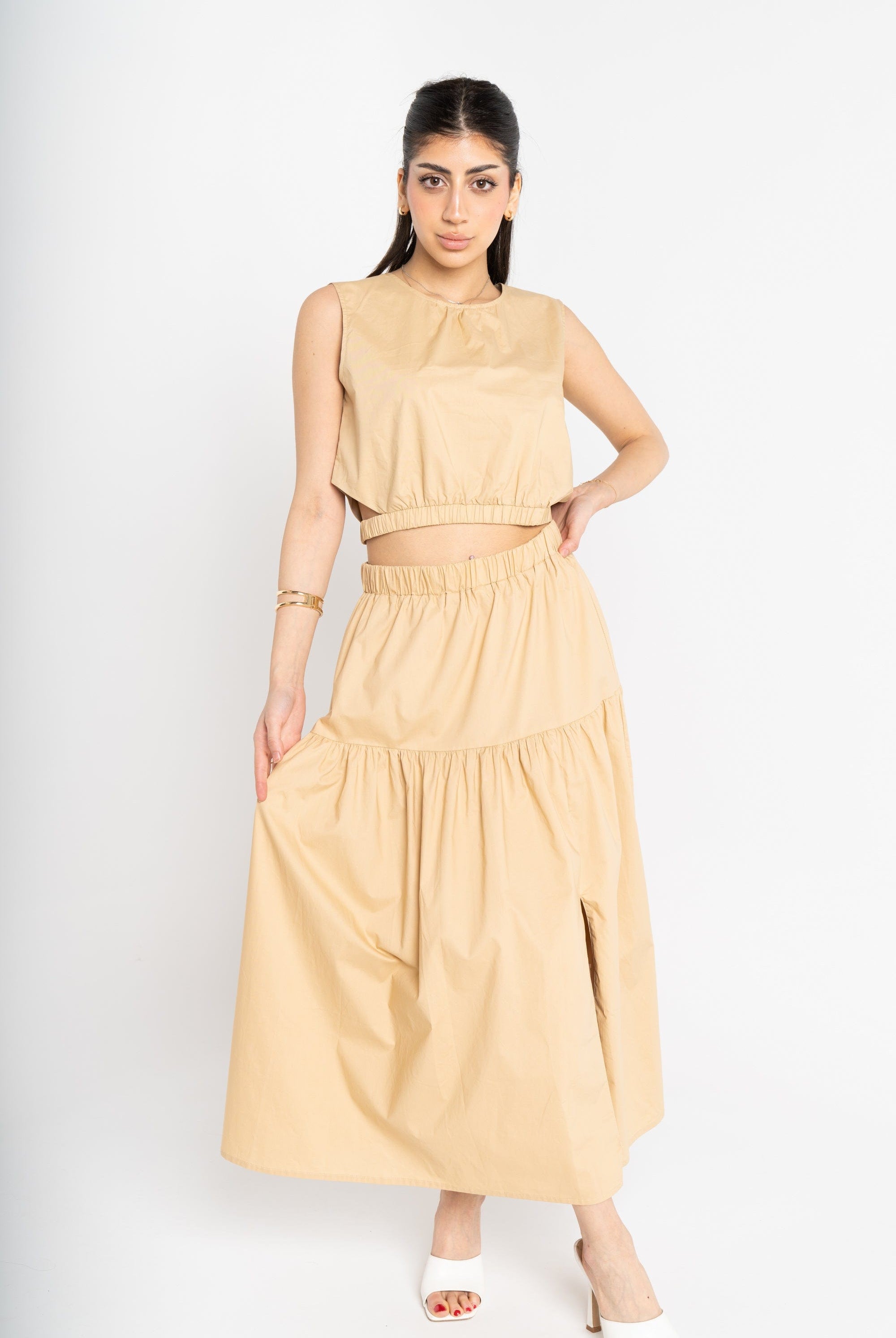 ميكا تنورة ميدي نسائية سادة بخصر مطاطي