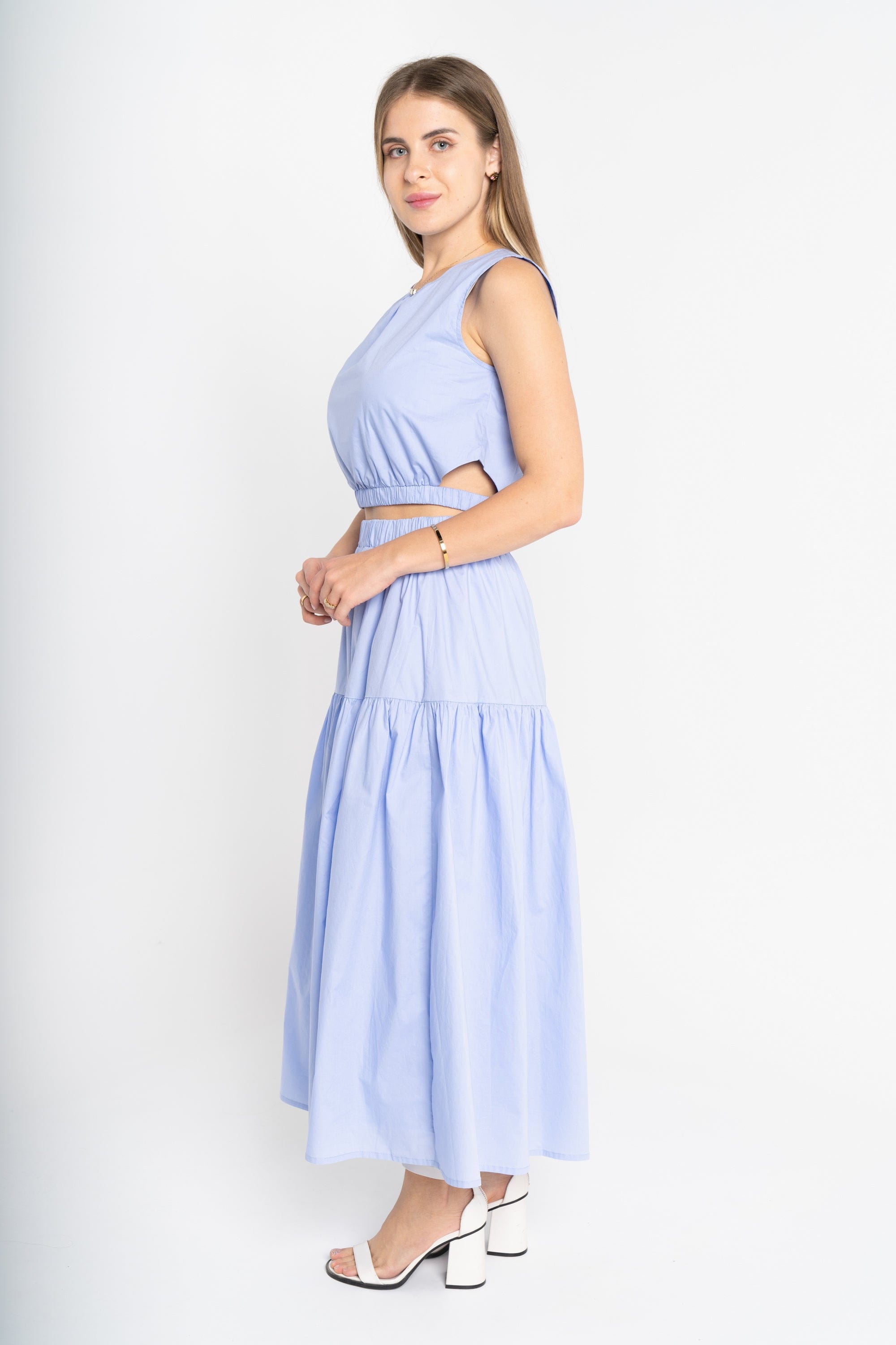 ميكا تنورة ميدي نسائية سادة بخصر مطاطي