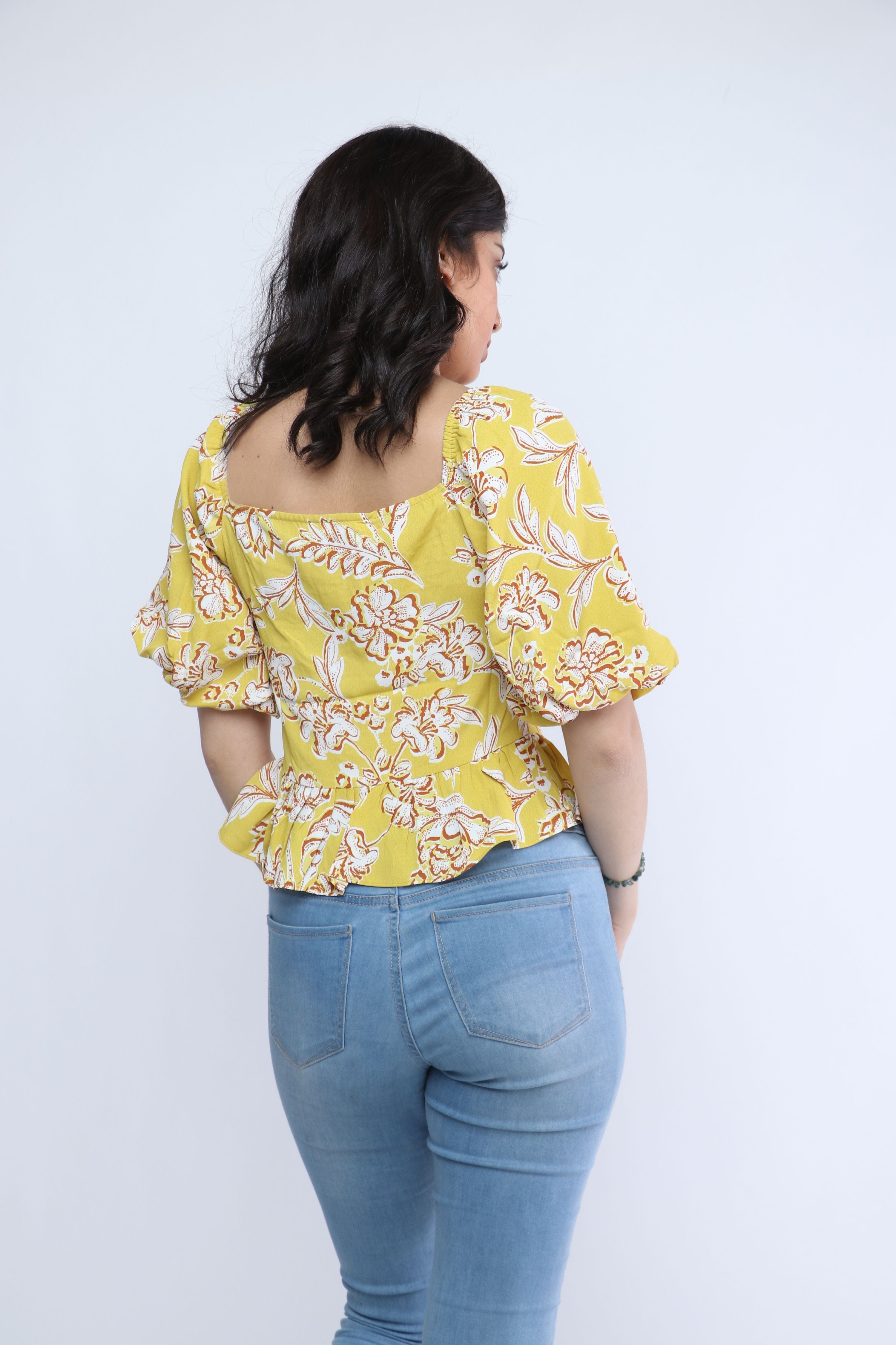 ميكا بلوزة مشجرة مخصرة مفتوحة من الصدر 3/4 كم بف نسائي