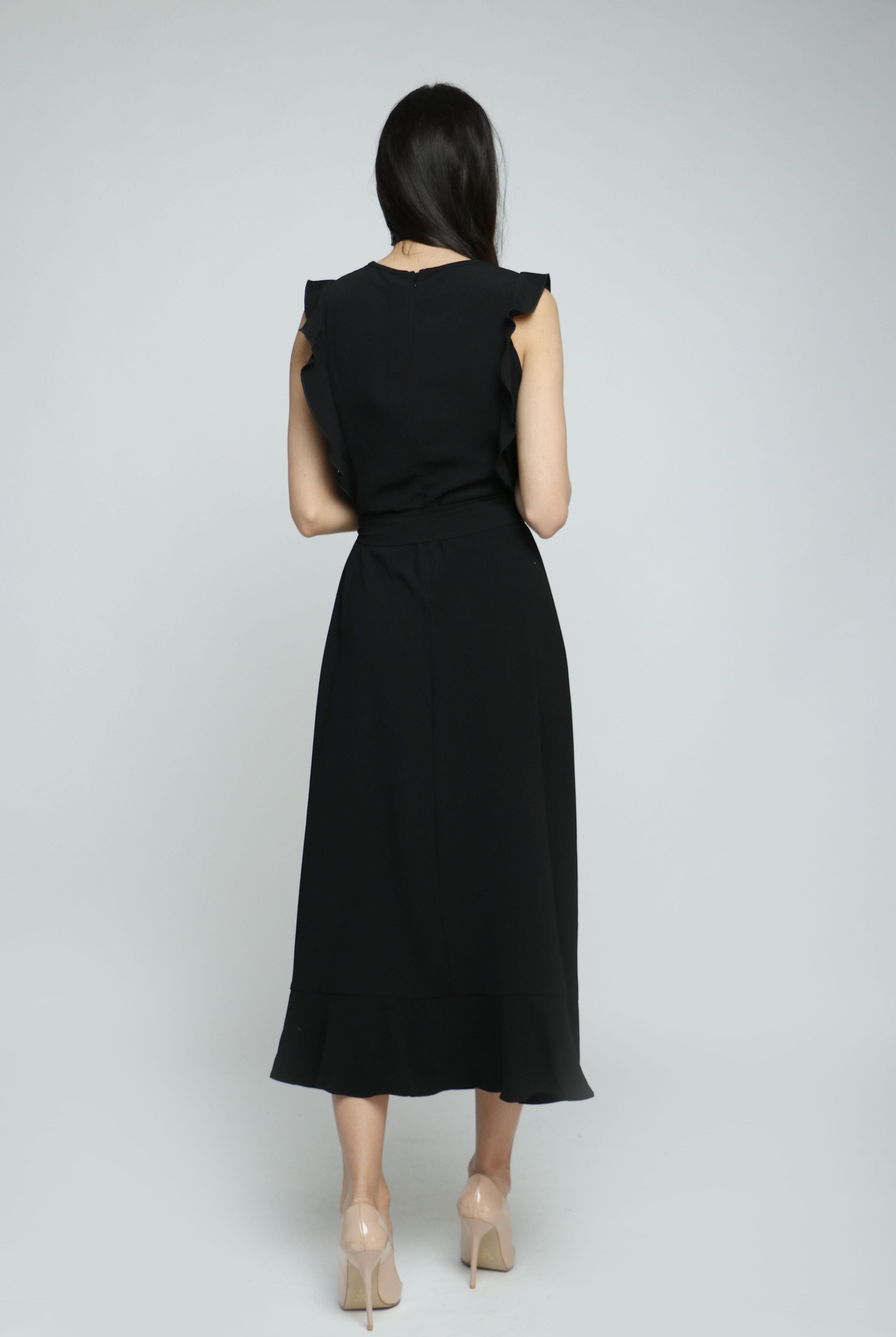 ميكا فستان ميدي بدون أكمام برباط خصر وأزرار على الصدر