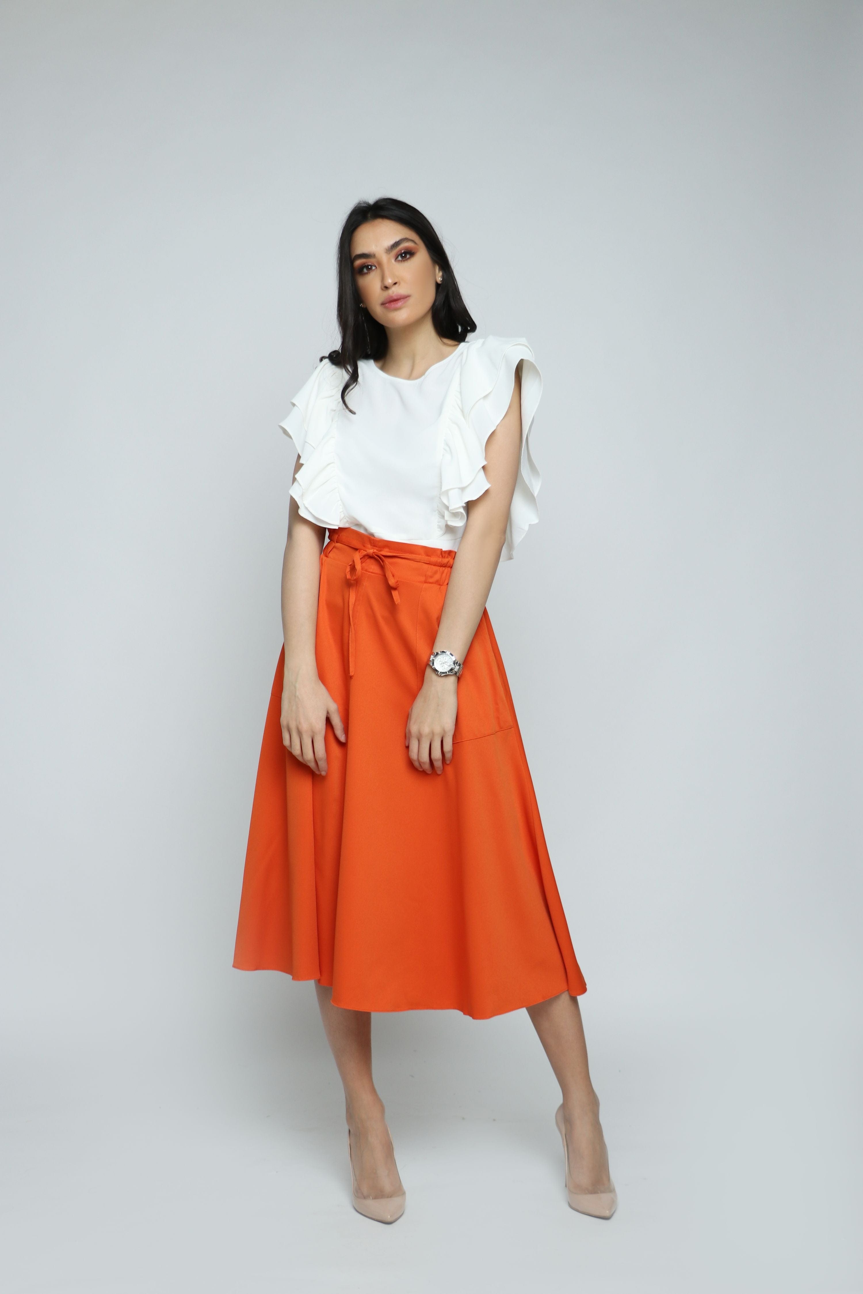 ميكا بلوزة بأكمام قصيرة فراشة برقبة دائرية