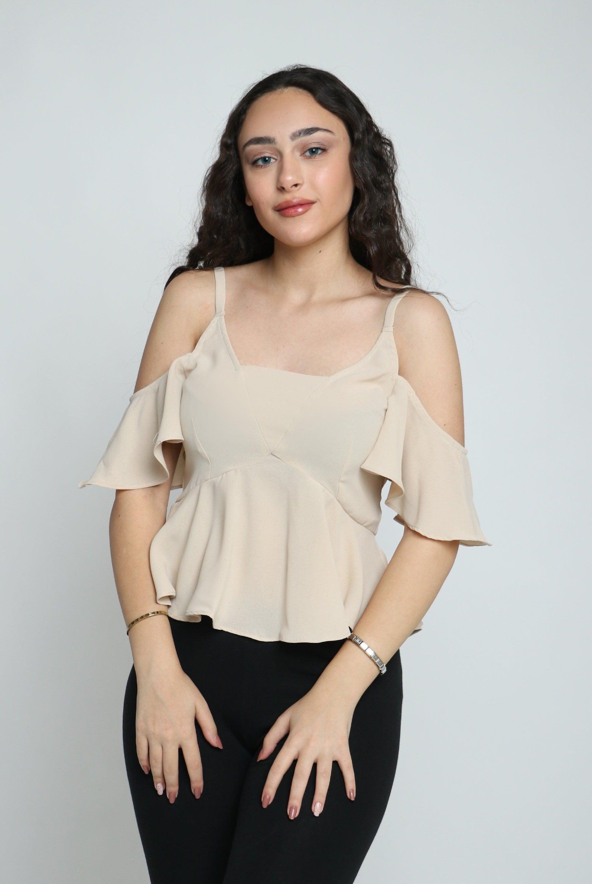 ميكا بلوزة حمالات بأكتاف مكشوفة مكشكشة نسائي