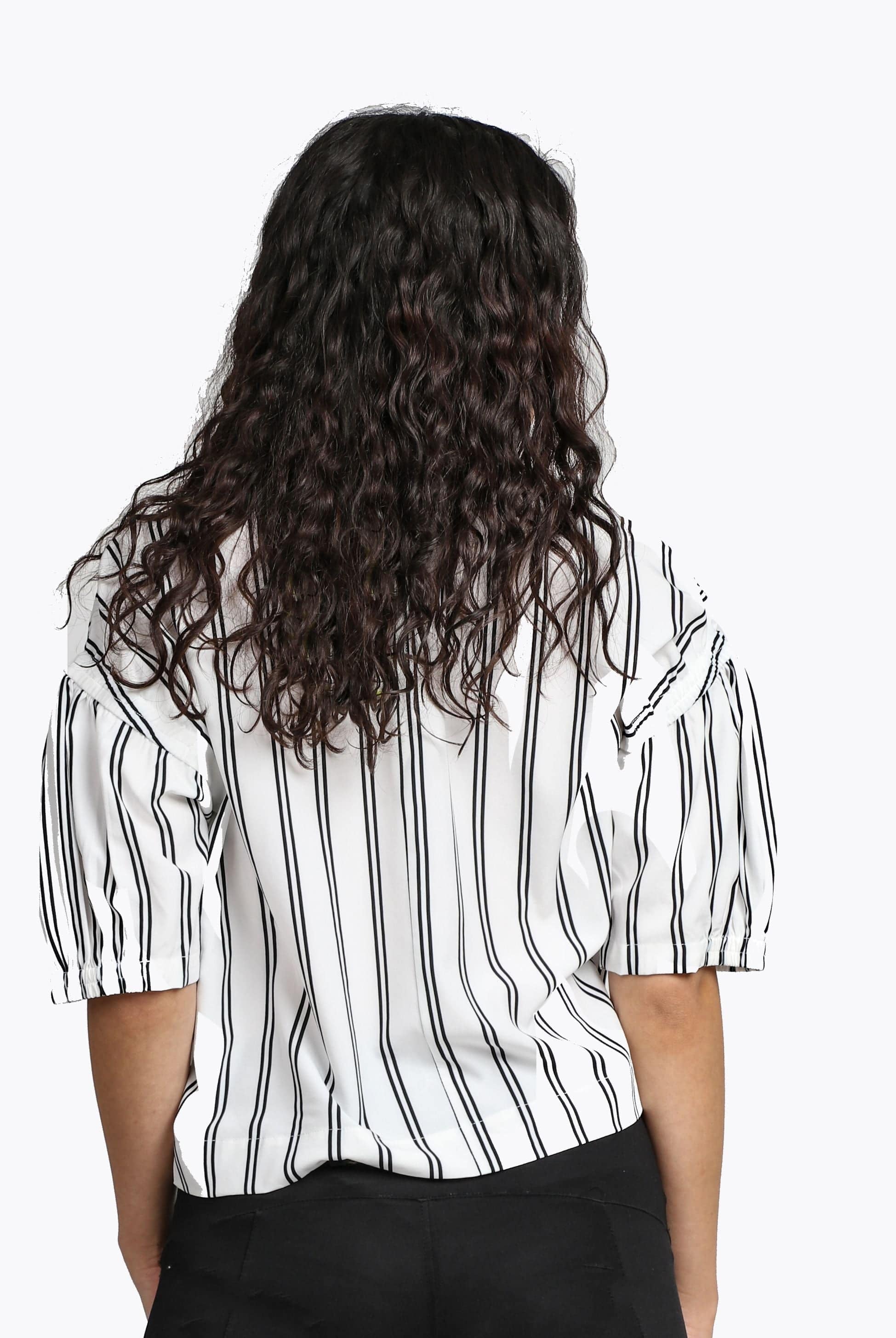 ميكا بلوزة مخططة بالطول نص بطن نص كم نسائي