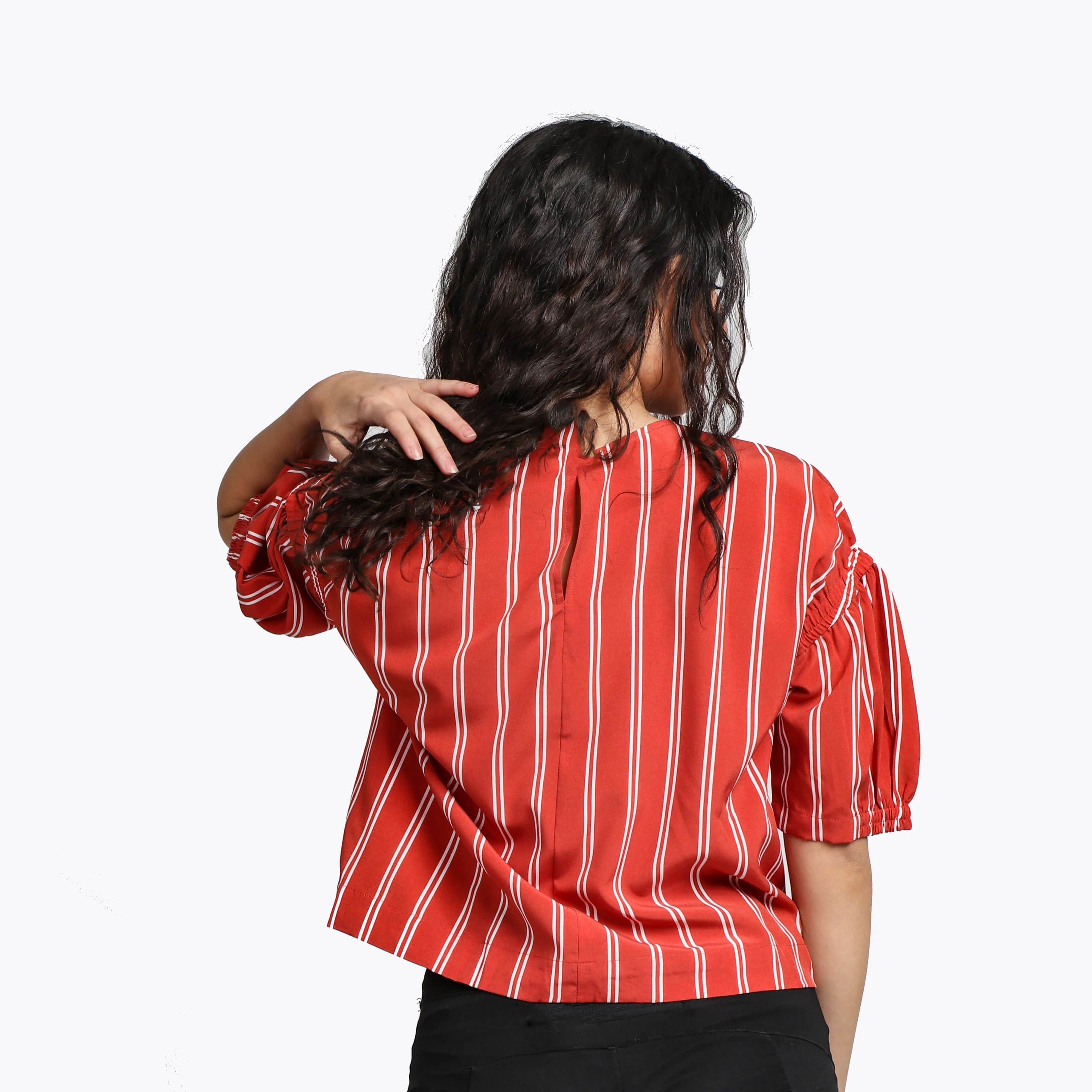 ميكا بلوزة مخططة بالطول نص بطن نص كم نسائي