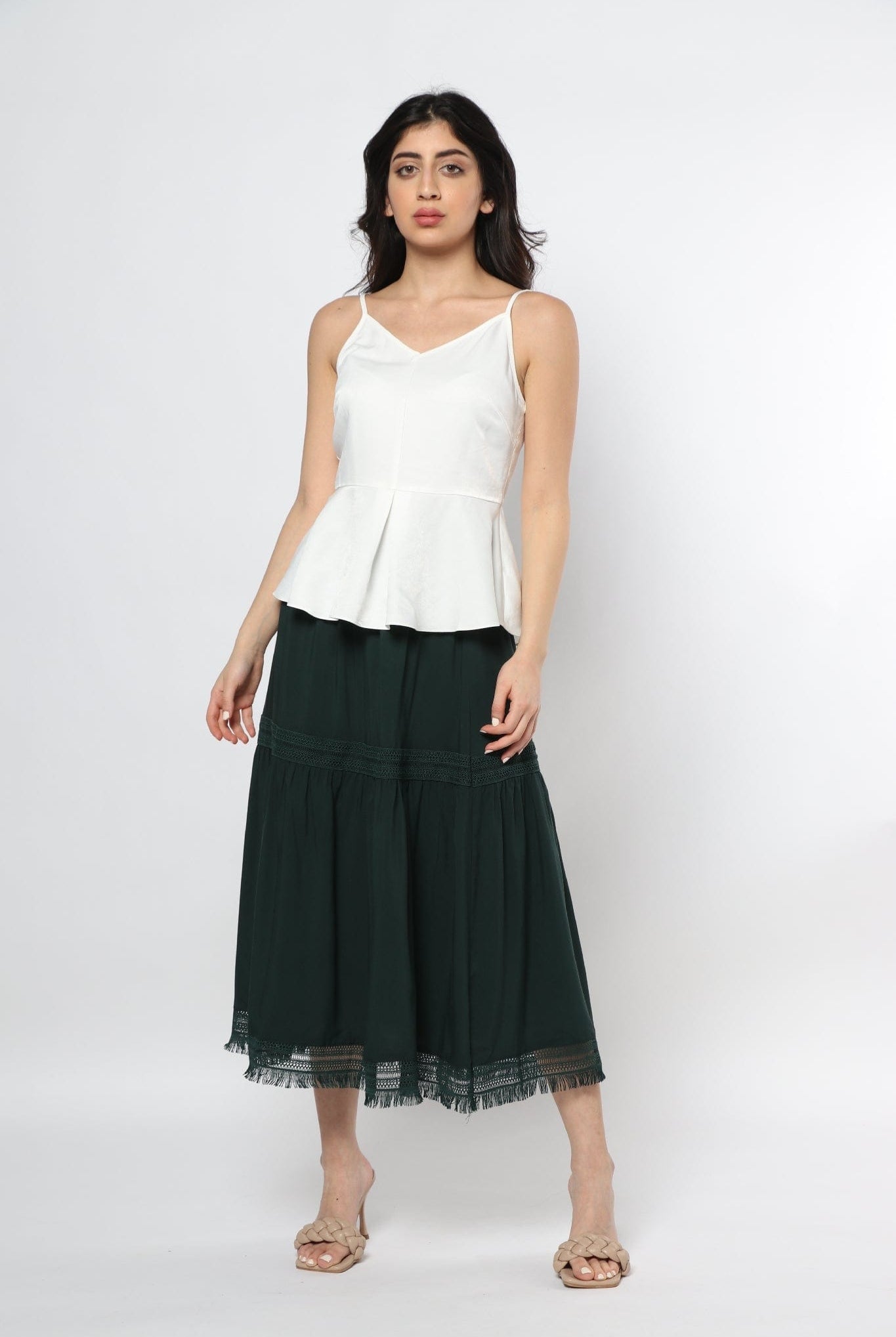 ميكا بلوزة سهرة حمالات سبعة كلوش من أسفل نسائي