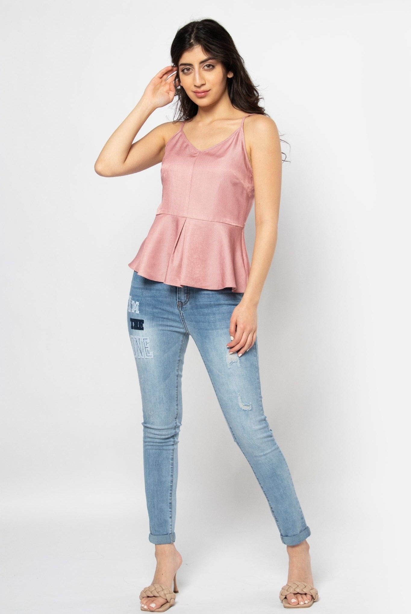 ميكا بلوزة سهرة حمالات سبعة كلوش من أسفل نسائي