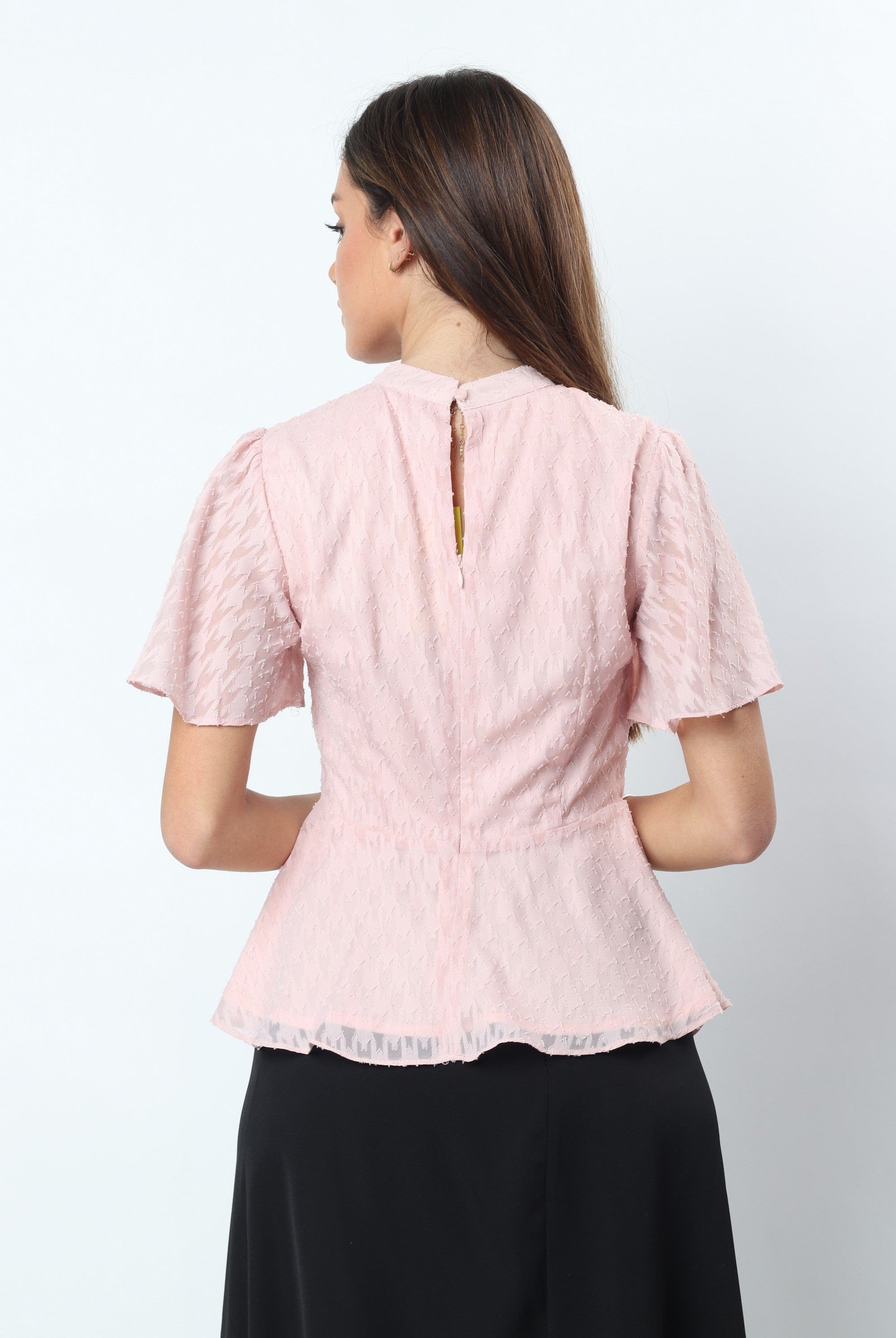 ميكا بلوزة دانتيل مخصر كم قصير واسع نسائي