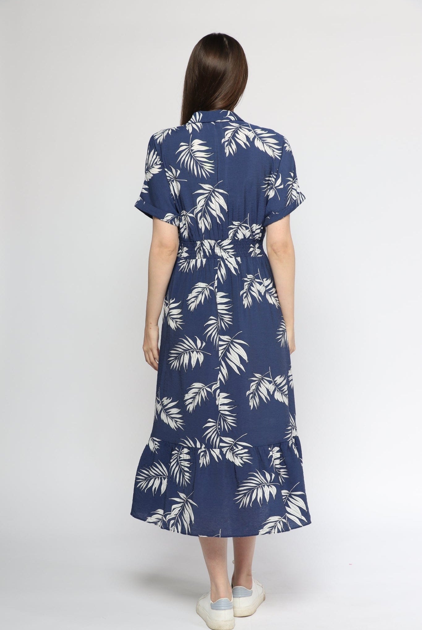 ميكا فستان ميدي مخصر نمط مشجر بكم قصير