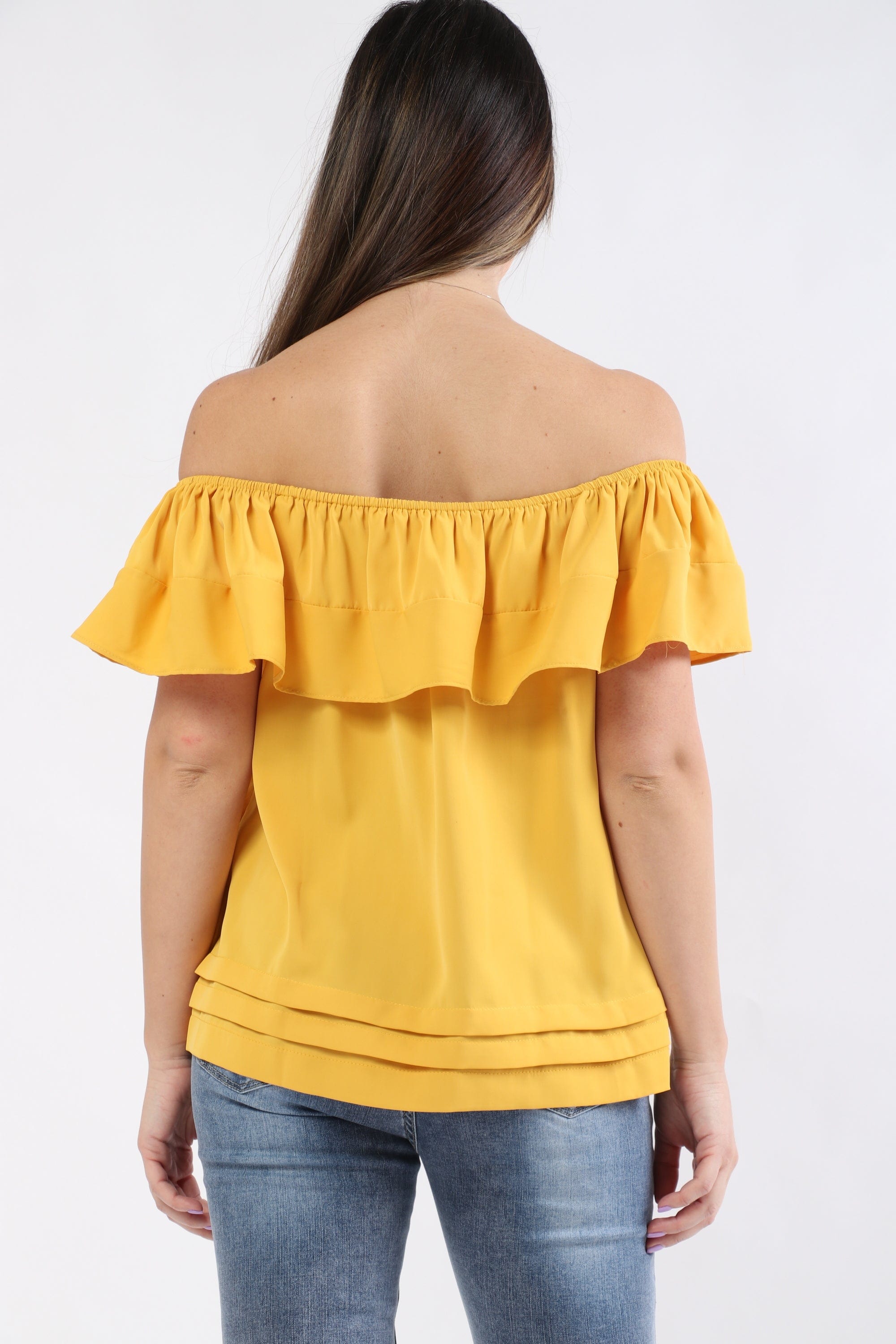 ميكا بلوزة أوف شولدر مكشكشة من الكتف نسائي