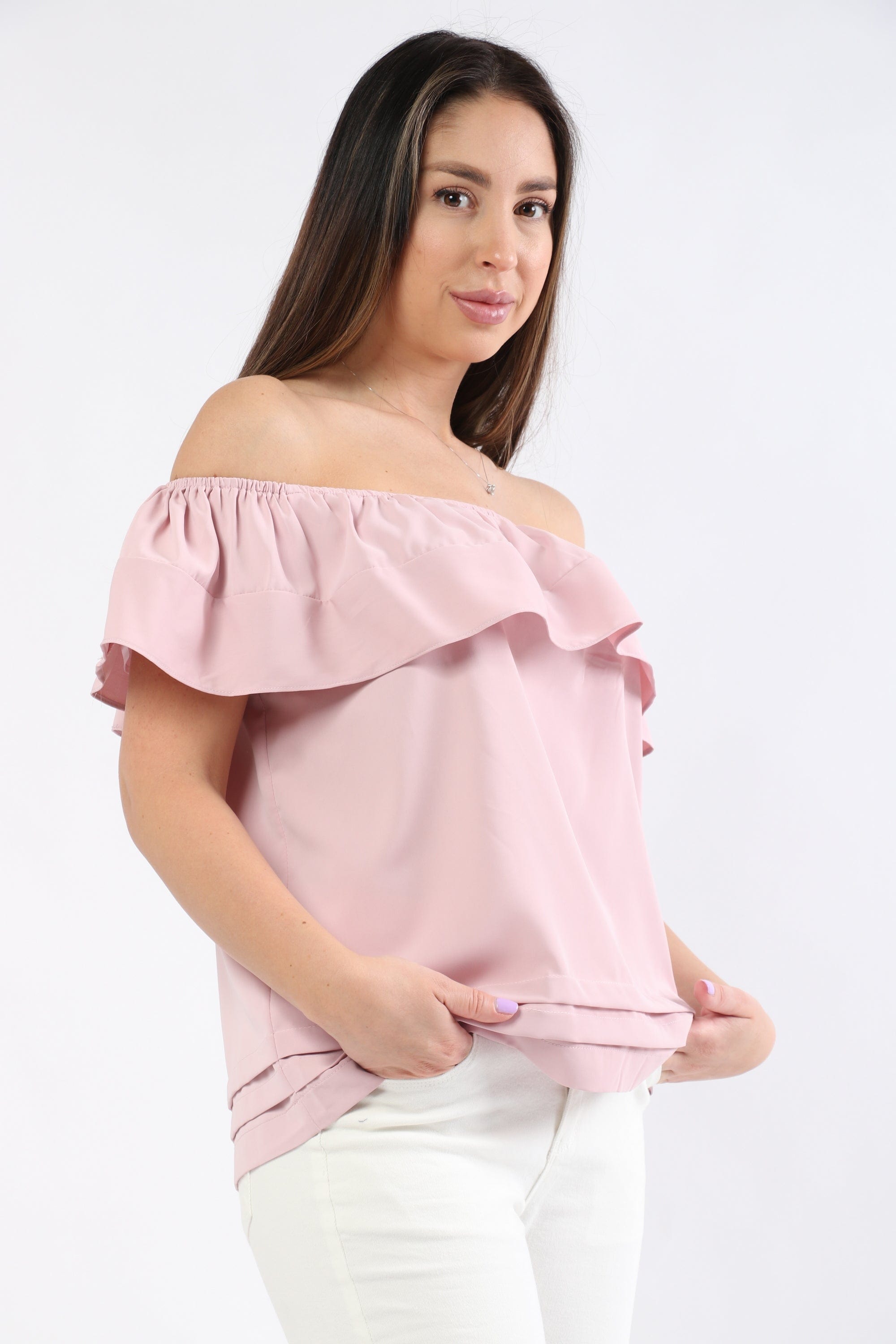 ميكا بلوزة أوف شولدر مكشكشة من الكتف نسائي